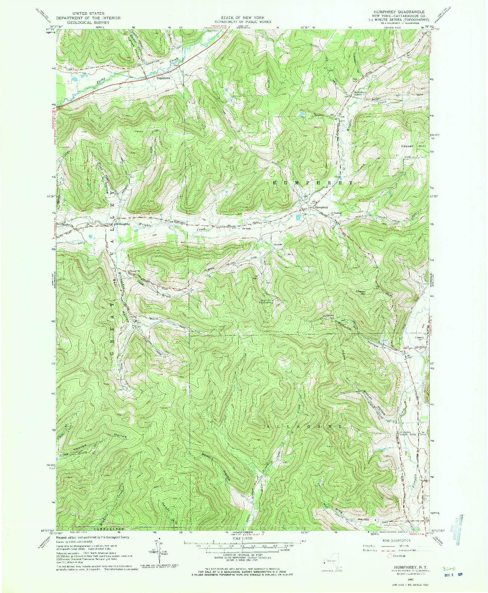 USGS 1:24000-SCALE QUADRANGLE FOR HUMPHREY, NY 1961