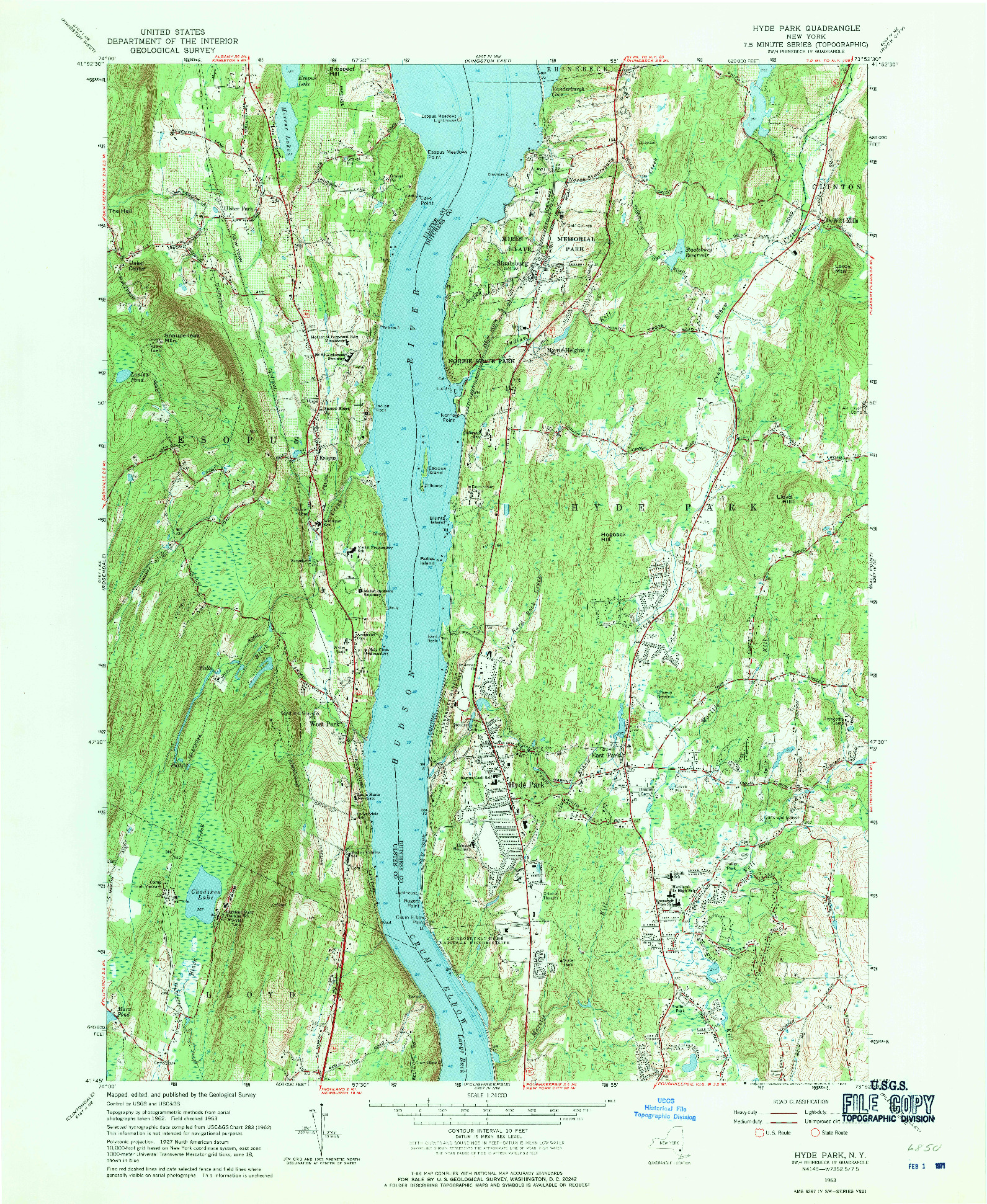USGS 1:24000-SCALE QUADRANGLE FOR HYDE PARK, NY 1963