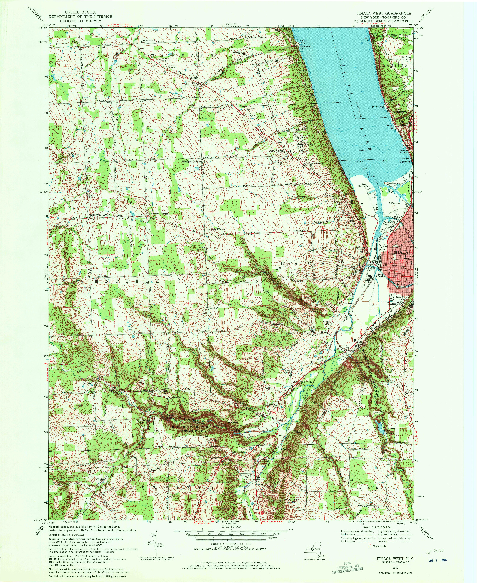 USGS 1:24000-SCALE QUADRANGLE FOR ITHACA WEST, NY 1969