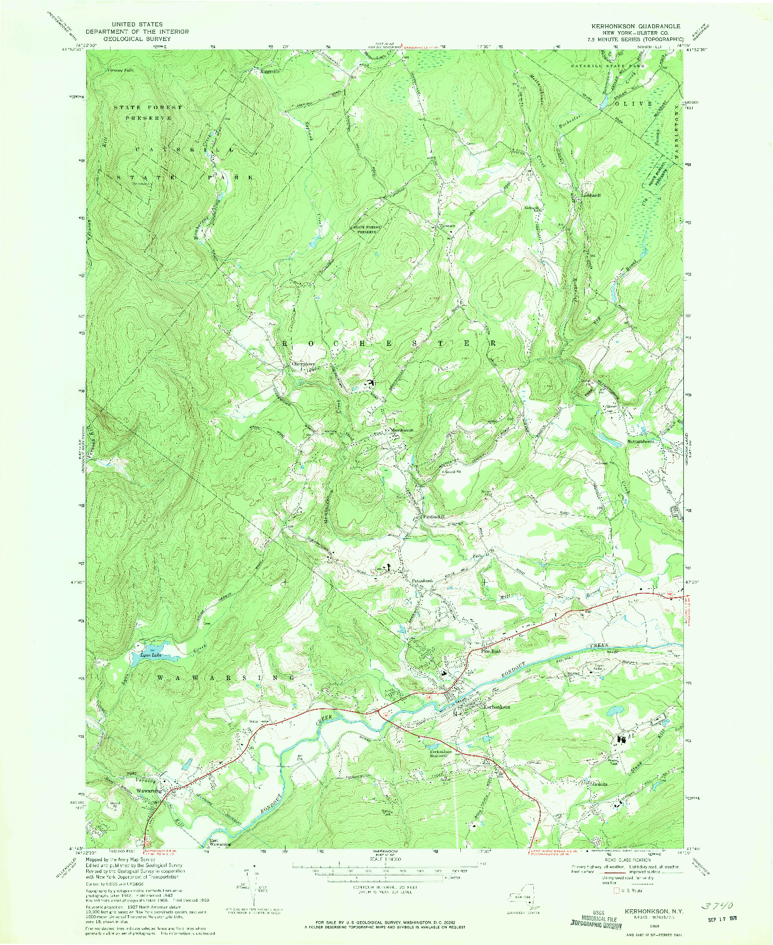 USGS 1:24000-SCALE QUADRANGLE FOR KERHONKSON, NY 1969