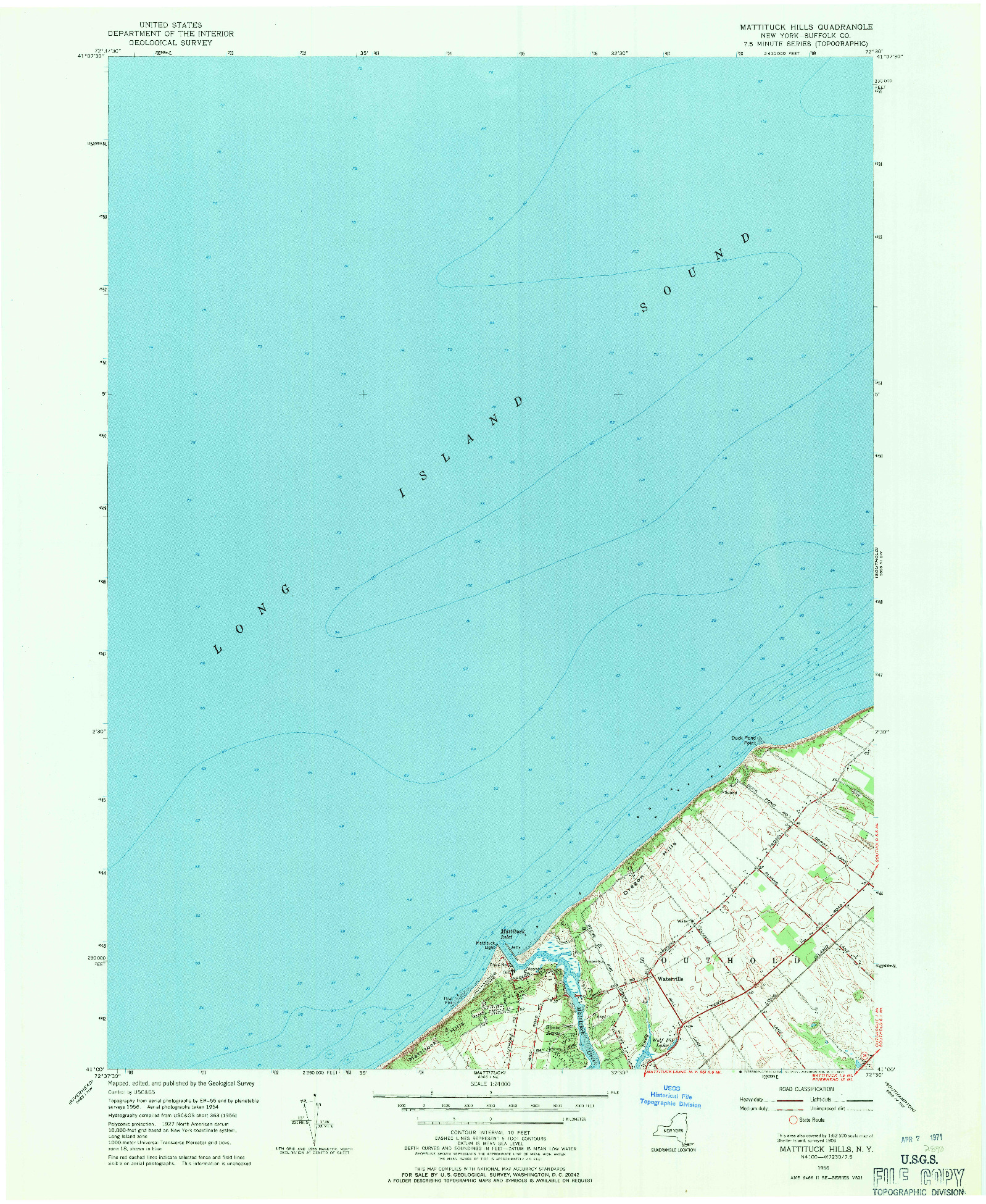 USGS 1:24000-SCALE QUADRANGLE FOR MATTITUCK HILLS, NY 1956