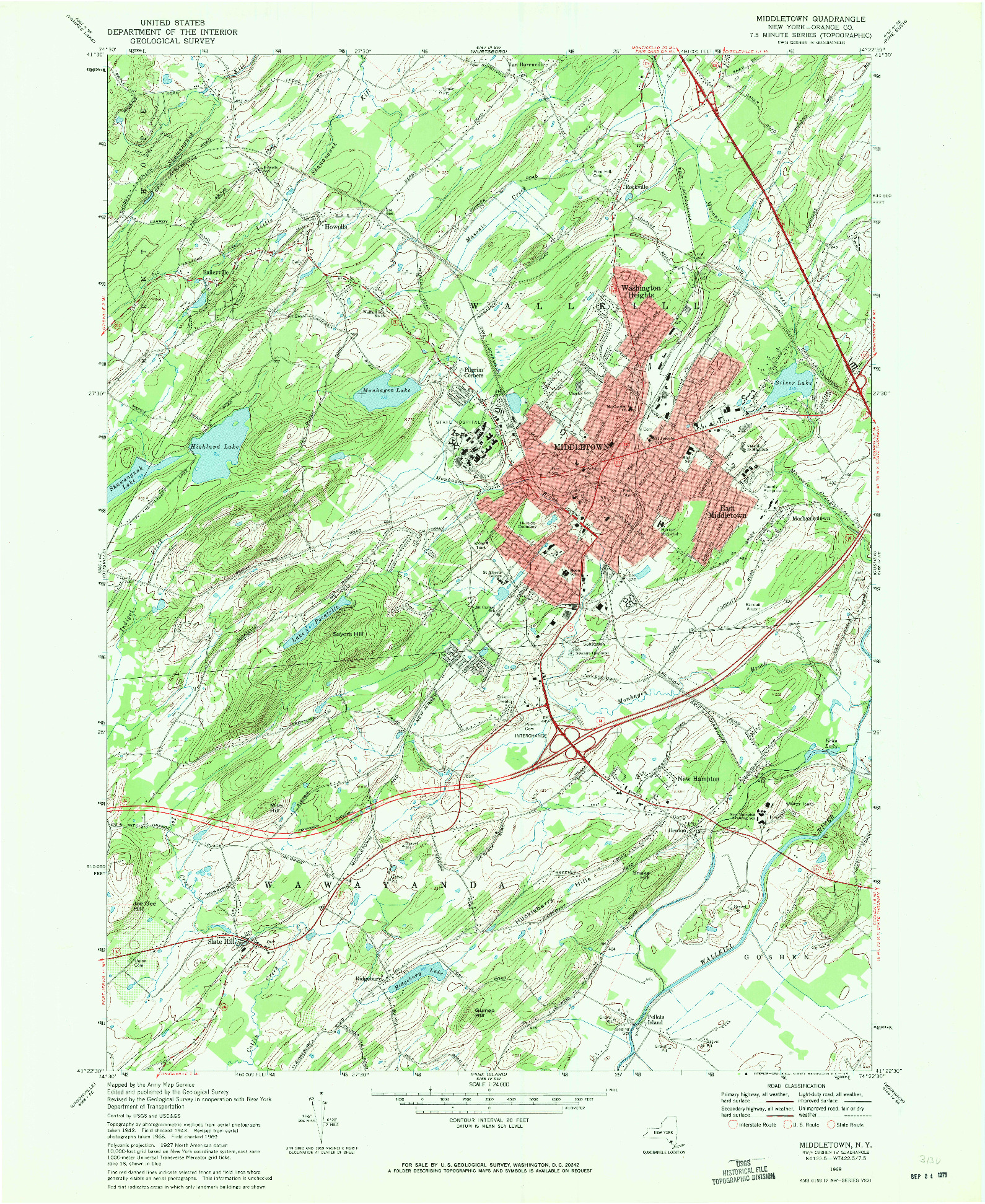 USGS 1:24000-SCALE QUADRANGLE FOR MIDDLETOWN, NY 1969