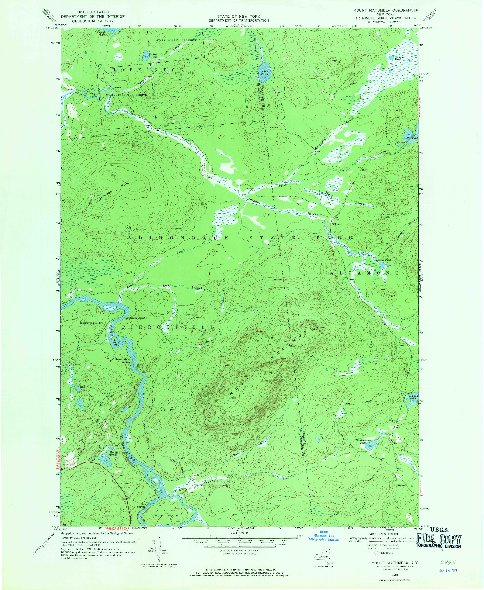 USGS 1:24000-SCALE QUADRANGLE FOR MOUNT MATUMBLA, NY 1968