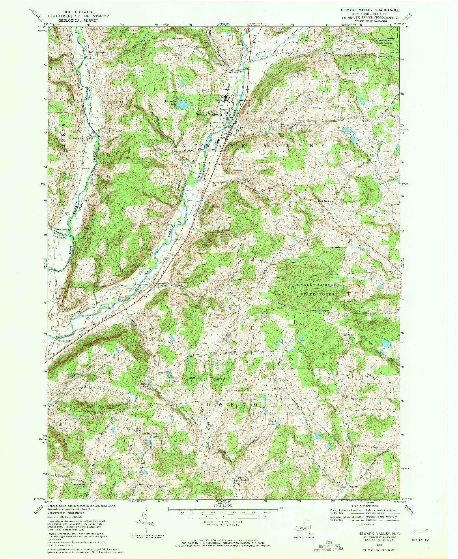 USGS 1:24000-SCALE QUADRANGLE FOR NEWARK VALLEY, NY 1969