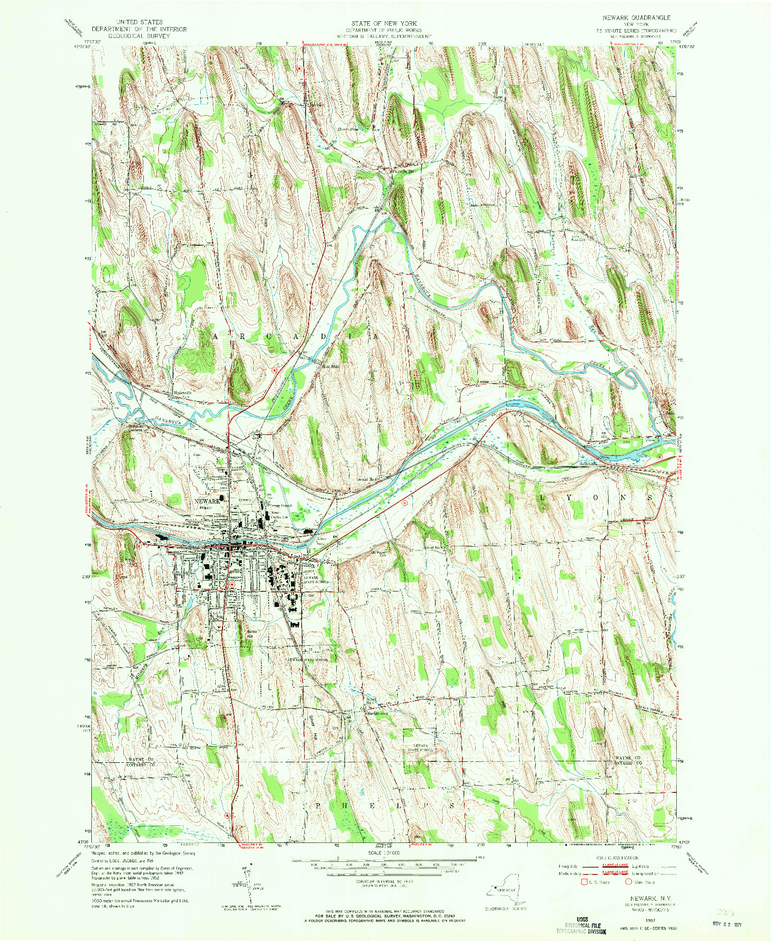 USGS 1:24000-SCALE QUADRANGLE FOR NEWARK, NY 1952