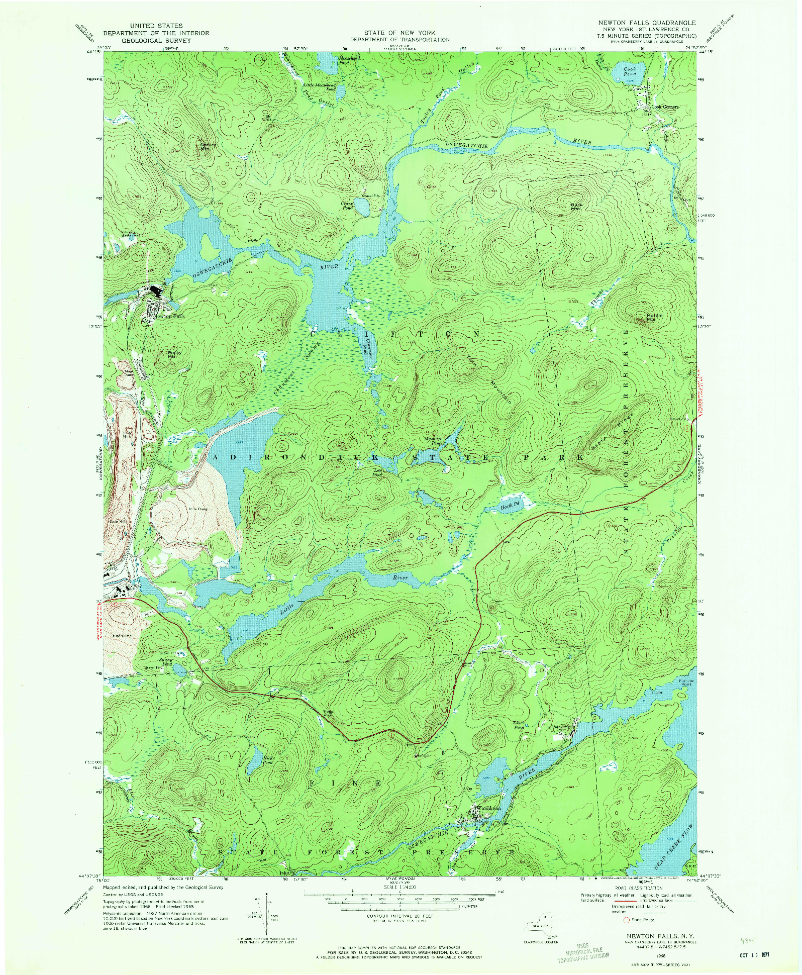 USGS 1:24000-SCALE QUADRANGLE FOR NEWTON FALLS, NY 1968