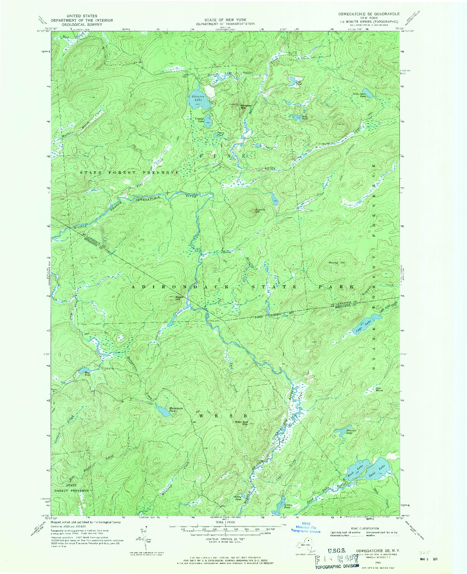 USGS 1:24000-SCALE QUADRANGLE FOR OSWEGATCHIE SE, NY 1966