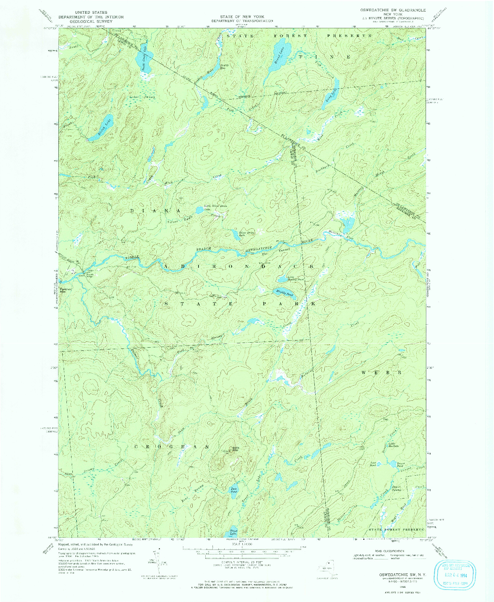 USGS 1:24000-SCALE QUADRANGLE FOR OSWEGATCHIE SW, NY 1966