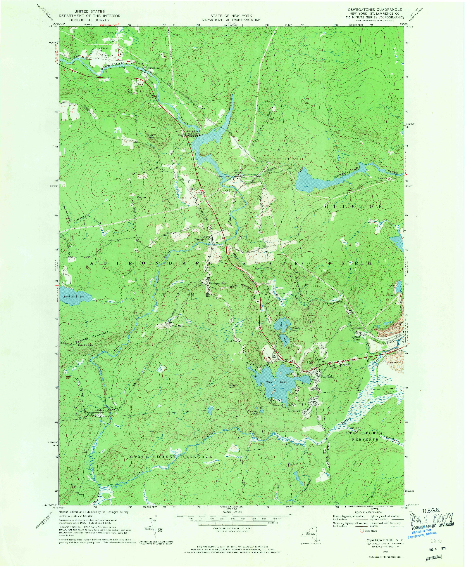 USGS 1:24000-SCALE QUADRANGLE FOR OSWEGATCHIE, NY 1966