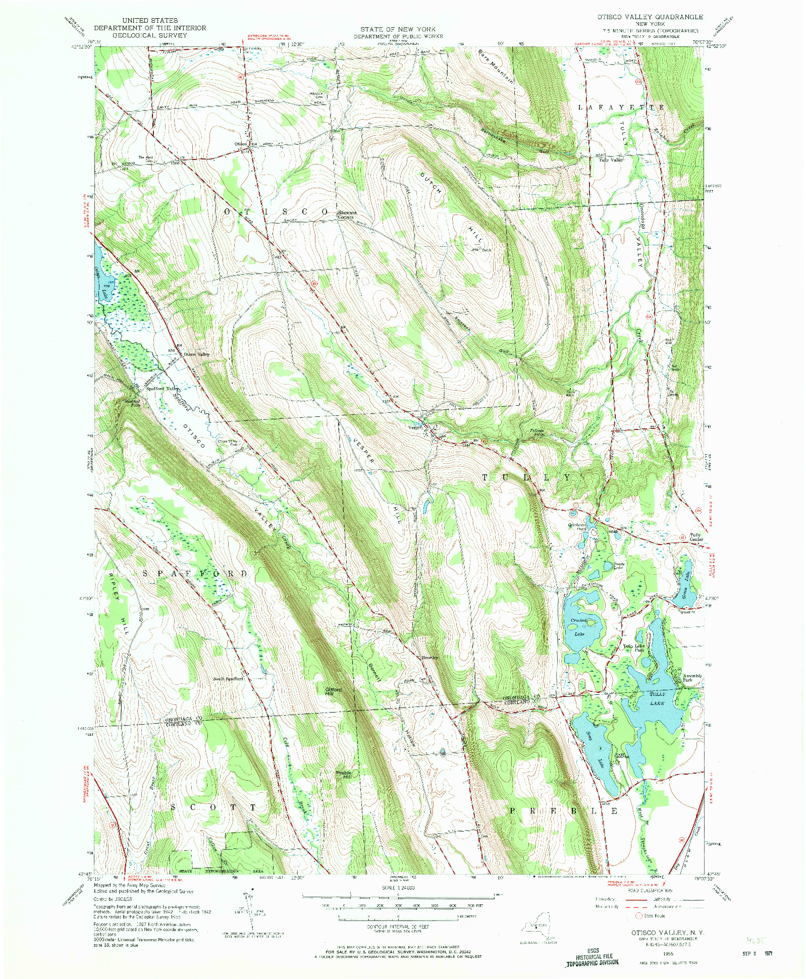 USGS 1:24000-SCALE QUADRANGLE FOR OTISCO VALLEY, NY 1955