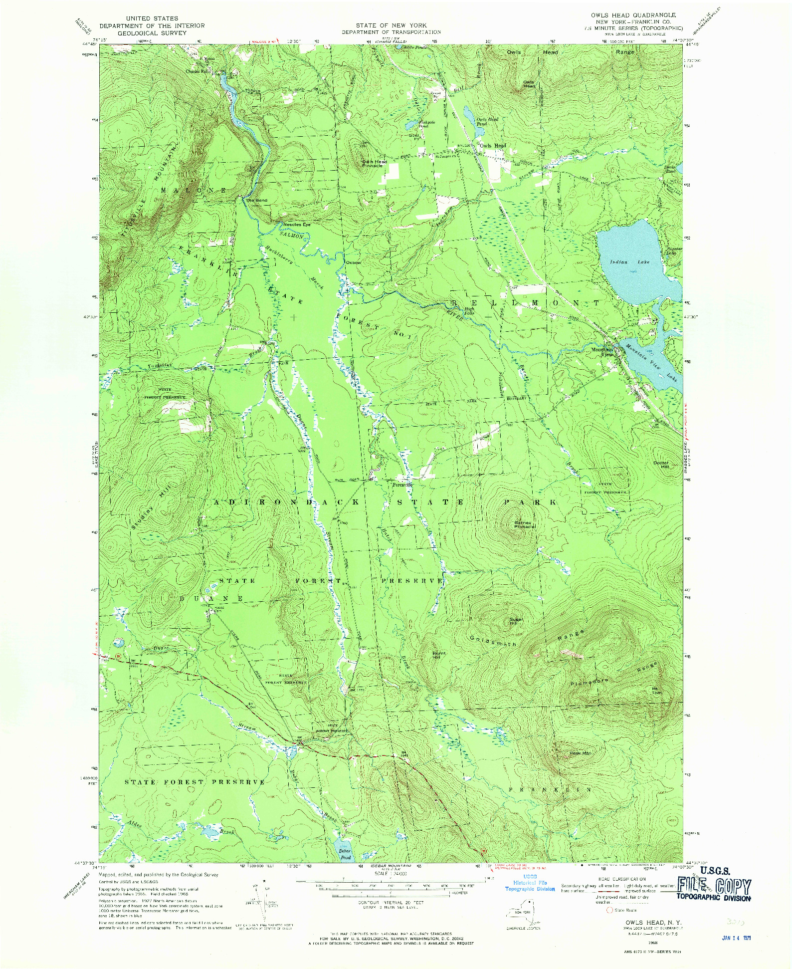 USGS 1:24000-SCALE QUADRANGLE FOR OWLS HEAD, NY 1968