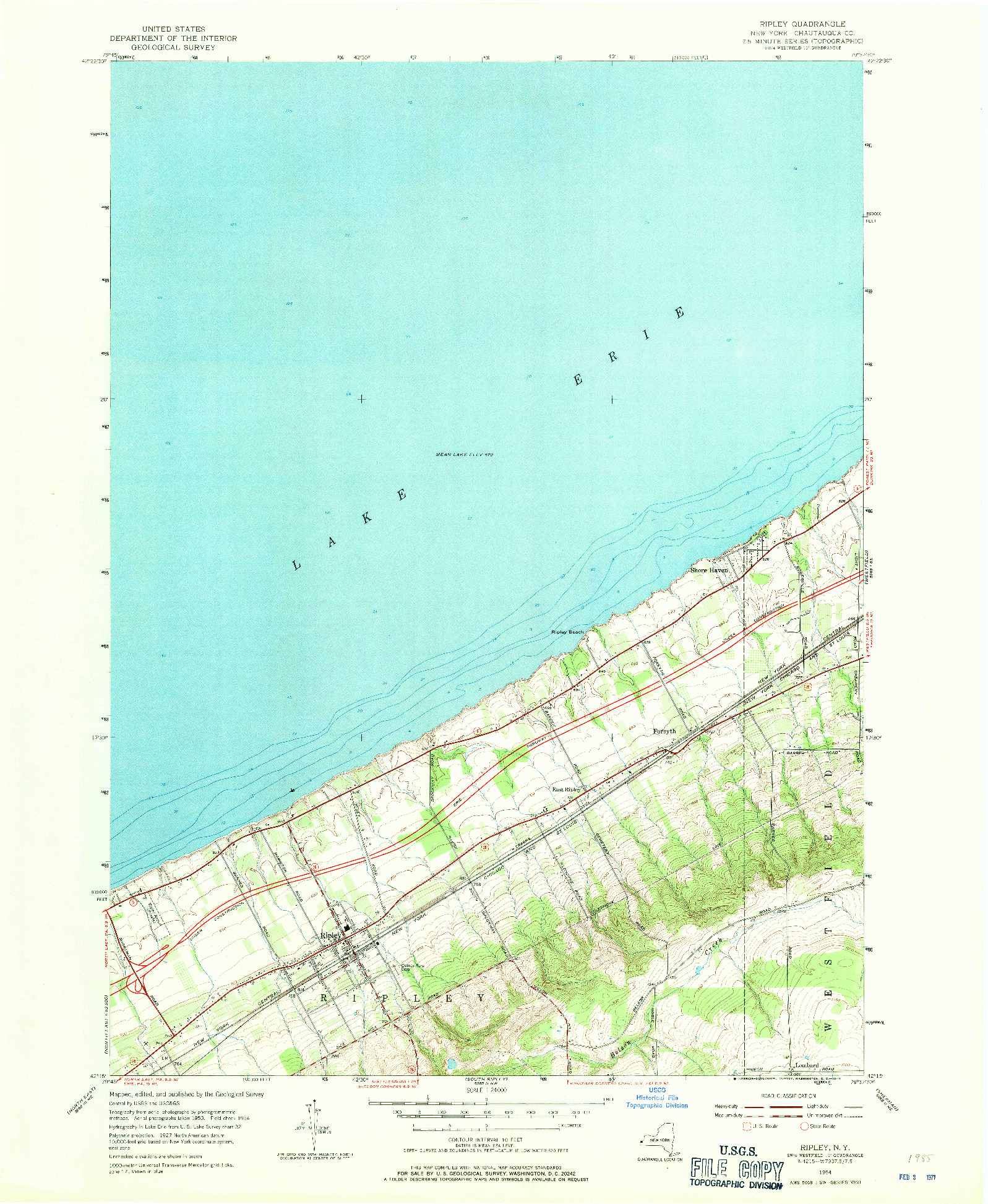 USGS 1:24000-SCALE QUADRANGLE FOR RIPLEY, NY 1954