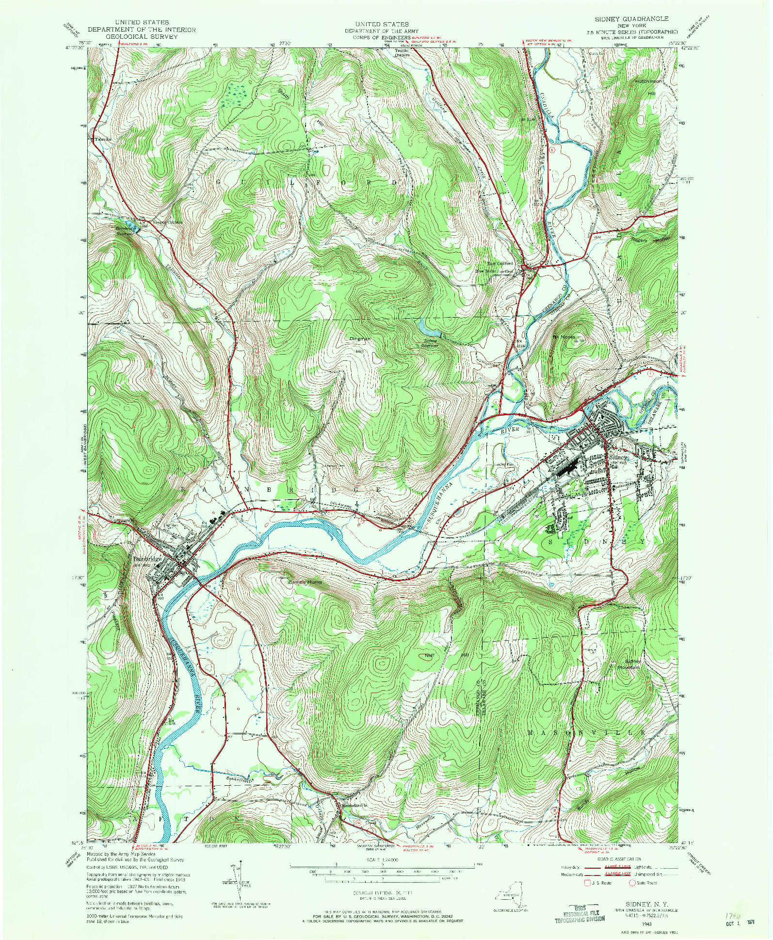 USGS 1:24000-SCALE QUADRANGLE FOR SIDNEY, NY 1943