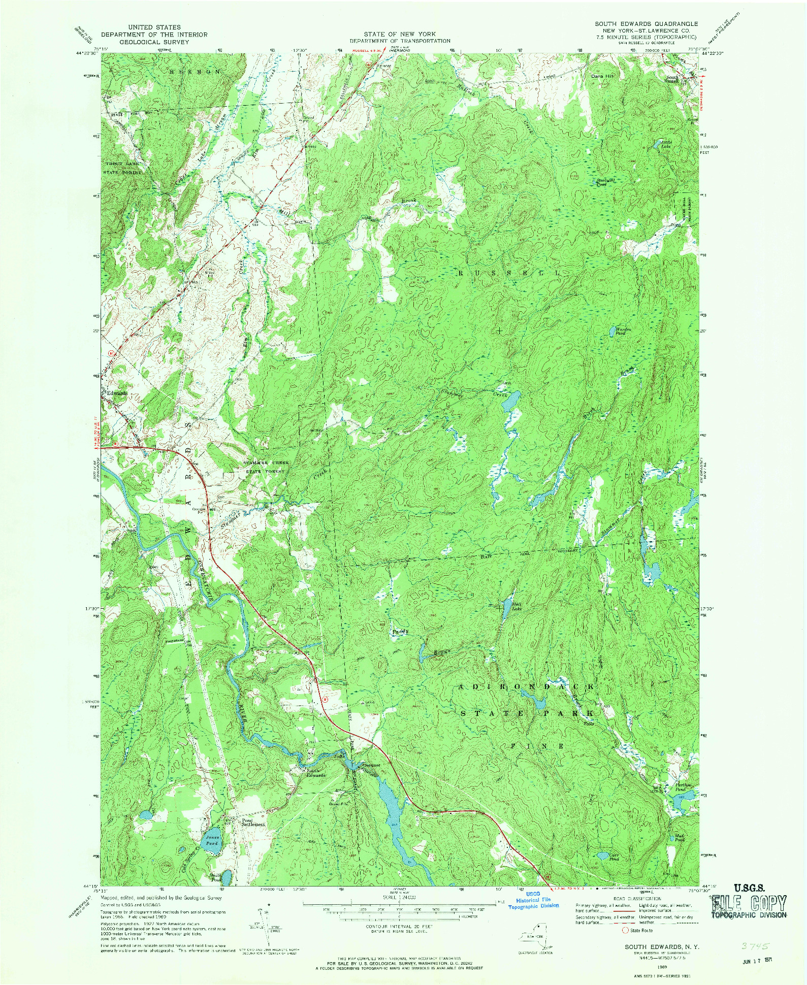 USGS 1:24000-SCALE QUADRANGLE FOR SOUTH EDWARDS, NY 1969