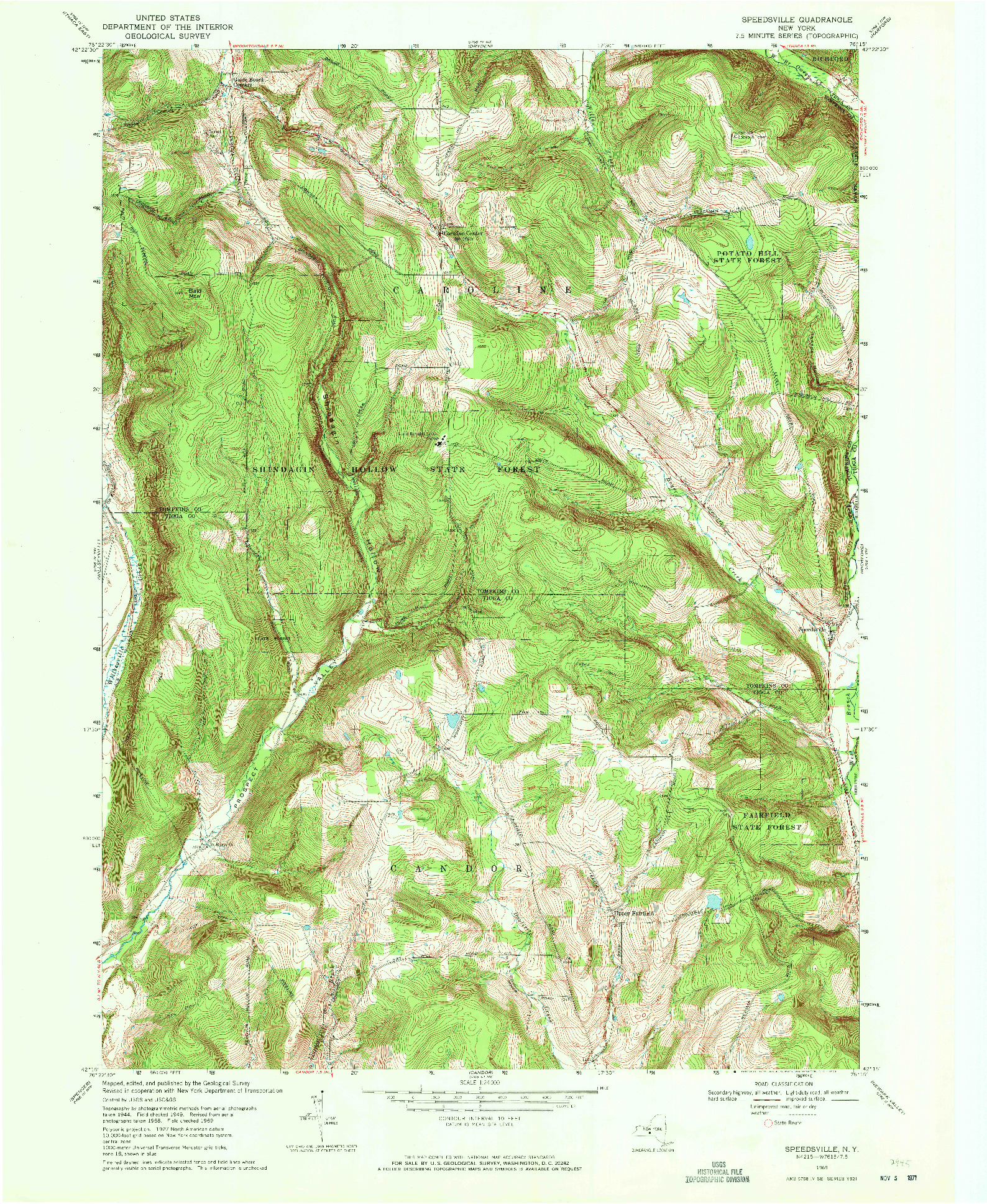 USGS 1:24000-SCALE QUADRANGLE FOR SPEEDSVILLE, NY 1969