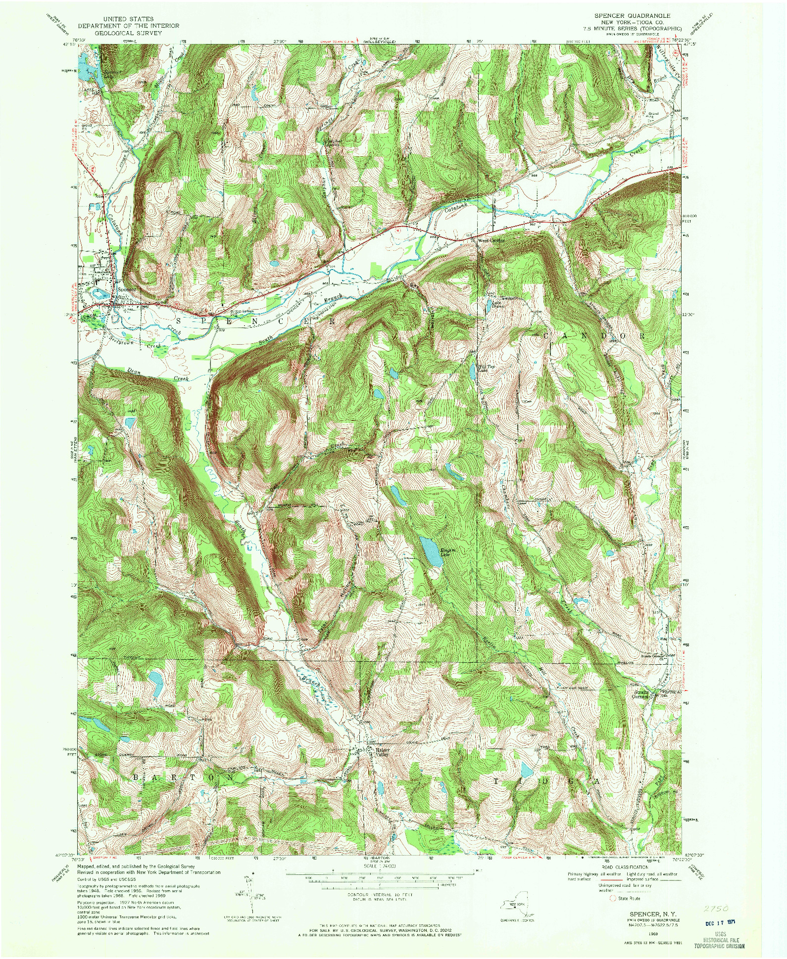 USGS 1:24000-SCALE QUADRANGLE FOR SPENCER, NY 1969