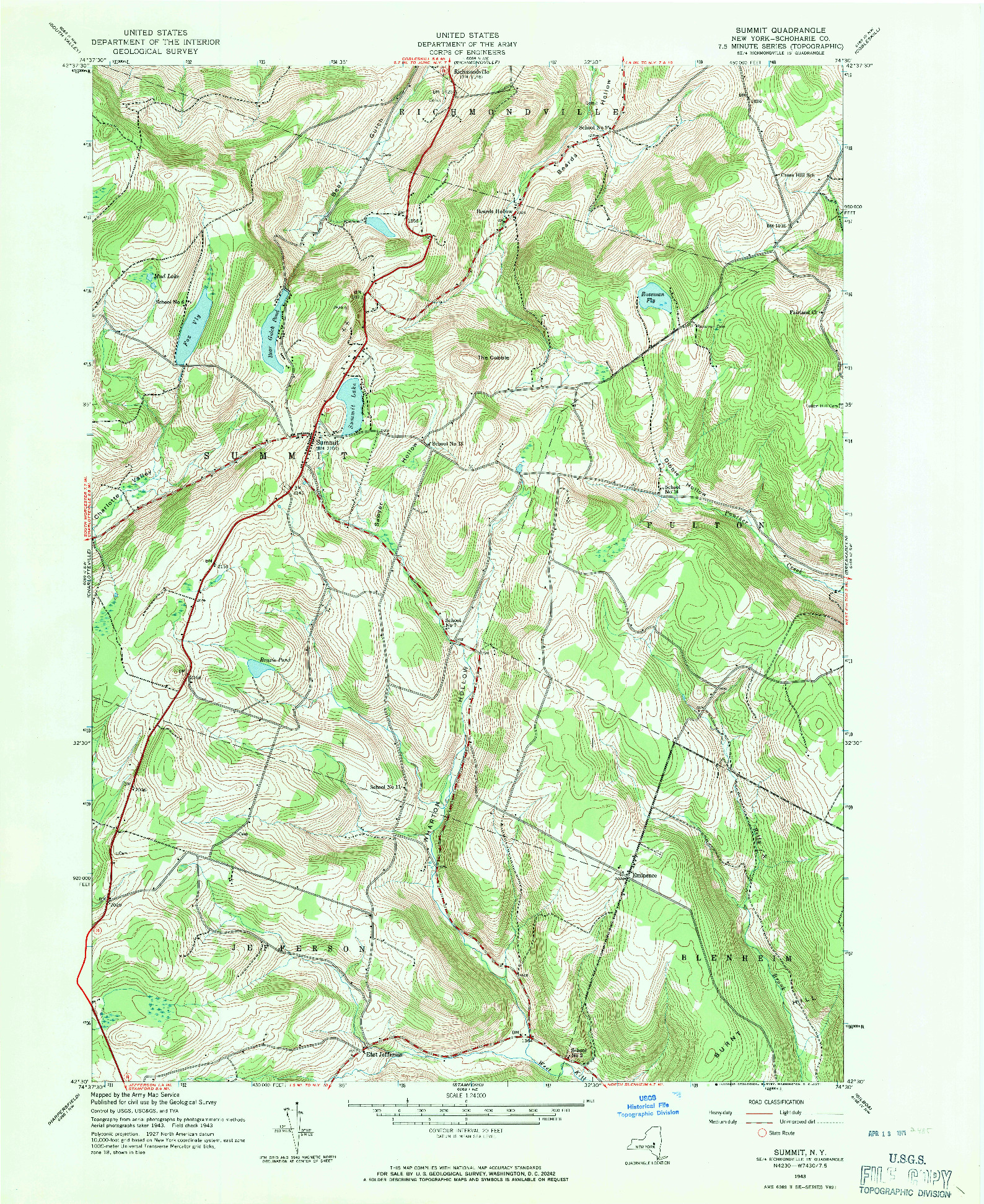 USGS 1:24000-SCALE QUADRANGLE FOR SUMMIT, NY 1943