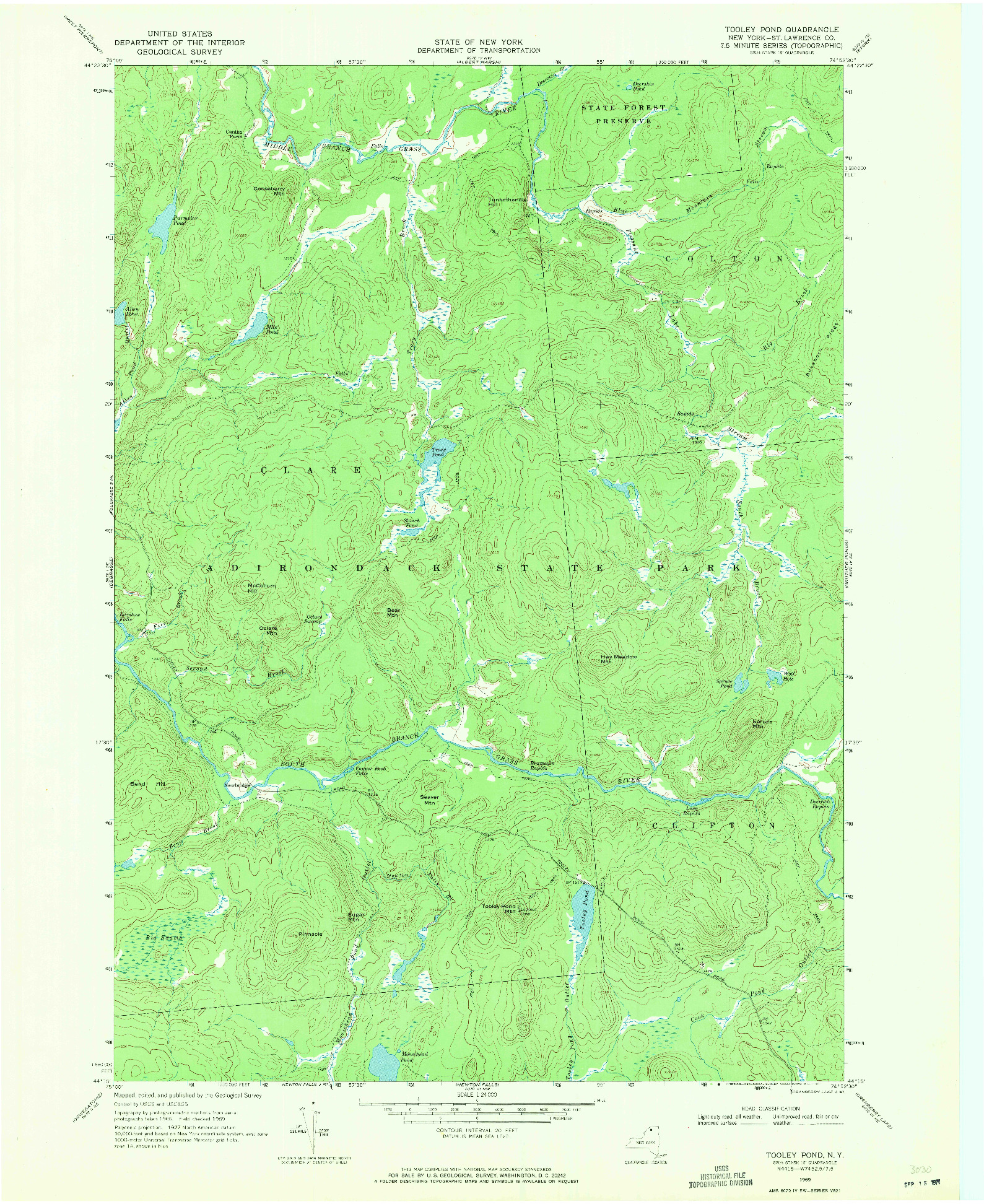 USGS 1:24000-SCALE QUADRANGLE FOR TOOLEY POND, NY 1969