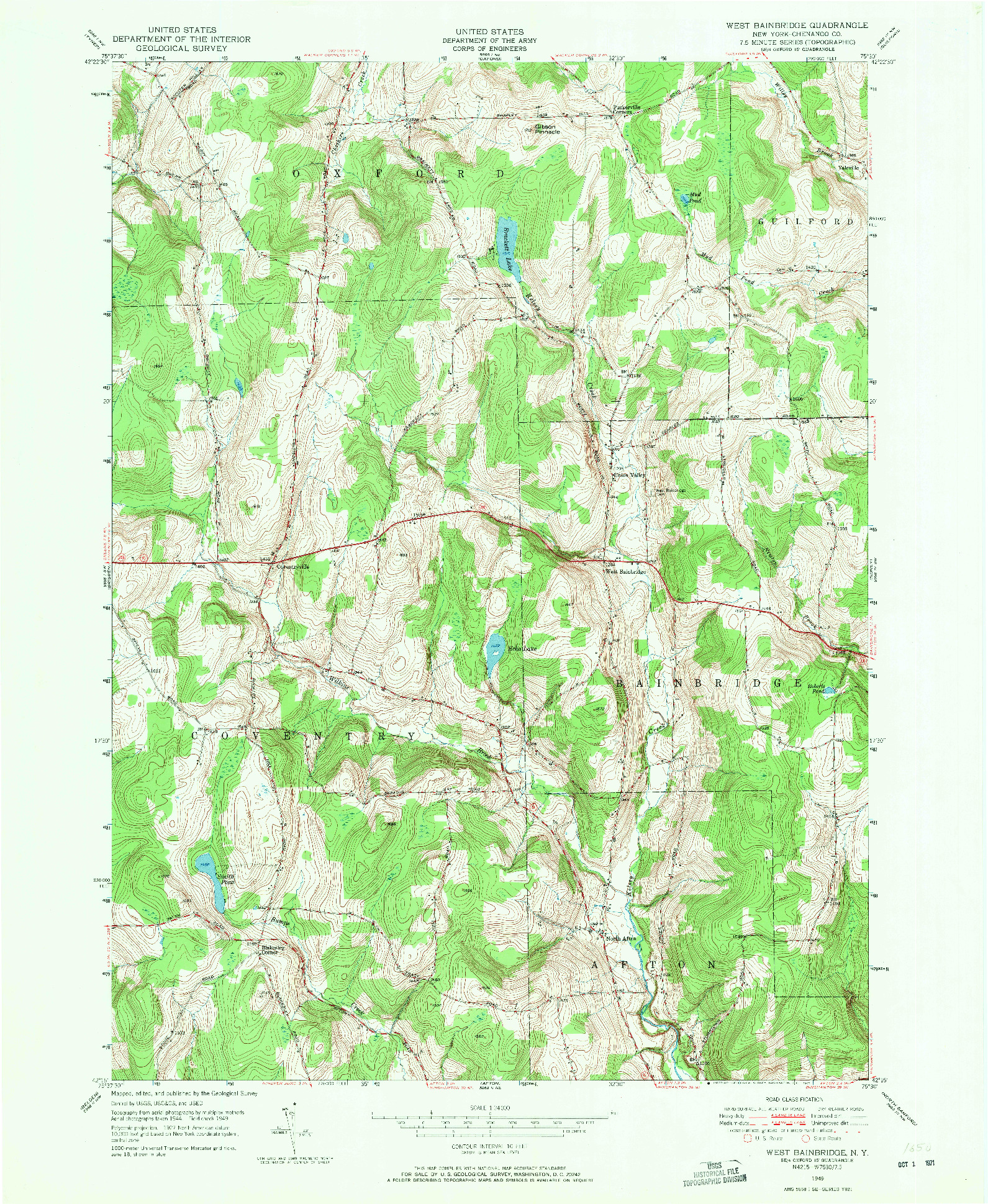 USGS 1:24000-SCALE QUADRANGLE FOR WEST BAINBRIDGE, NY 1949