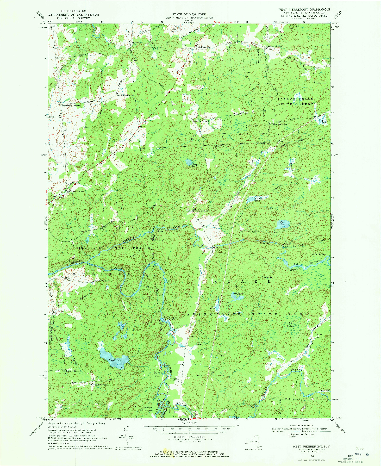 USGS 1:24000-SCALE QUADRANGLE FOR WEST PIERREPONT, NY 1969