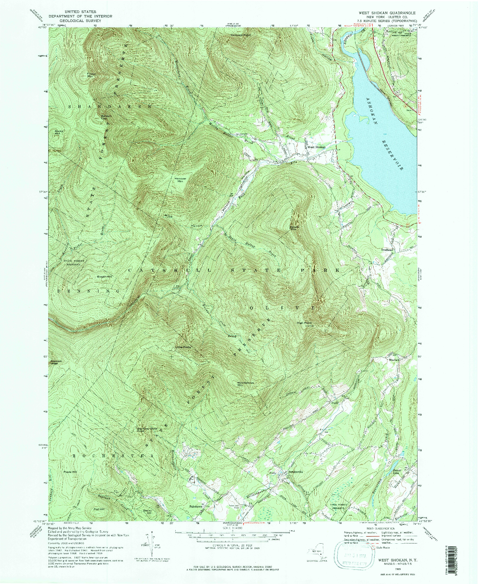 USGS 1:24000-SCALE QUADRANGLE FOR WEST SHOKAN, NY 1969