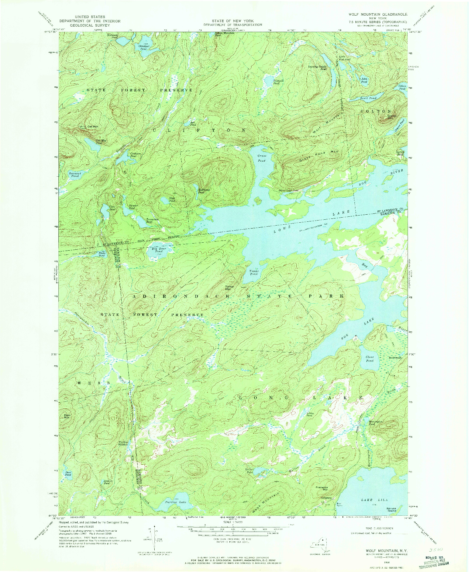 USGS 1:24000-SCALE QUADRANGLE FOR WOLF MOUNTAIN, NY 1968
