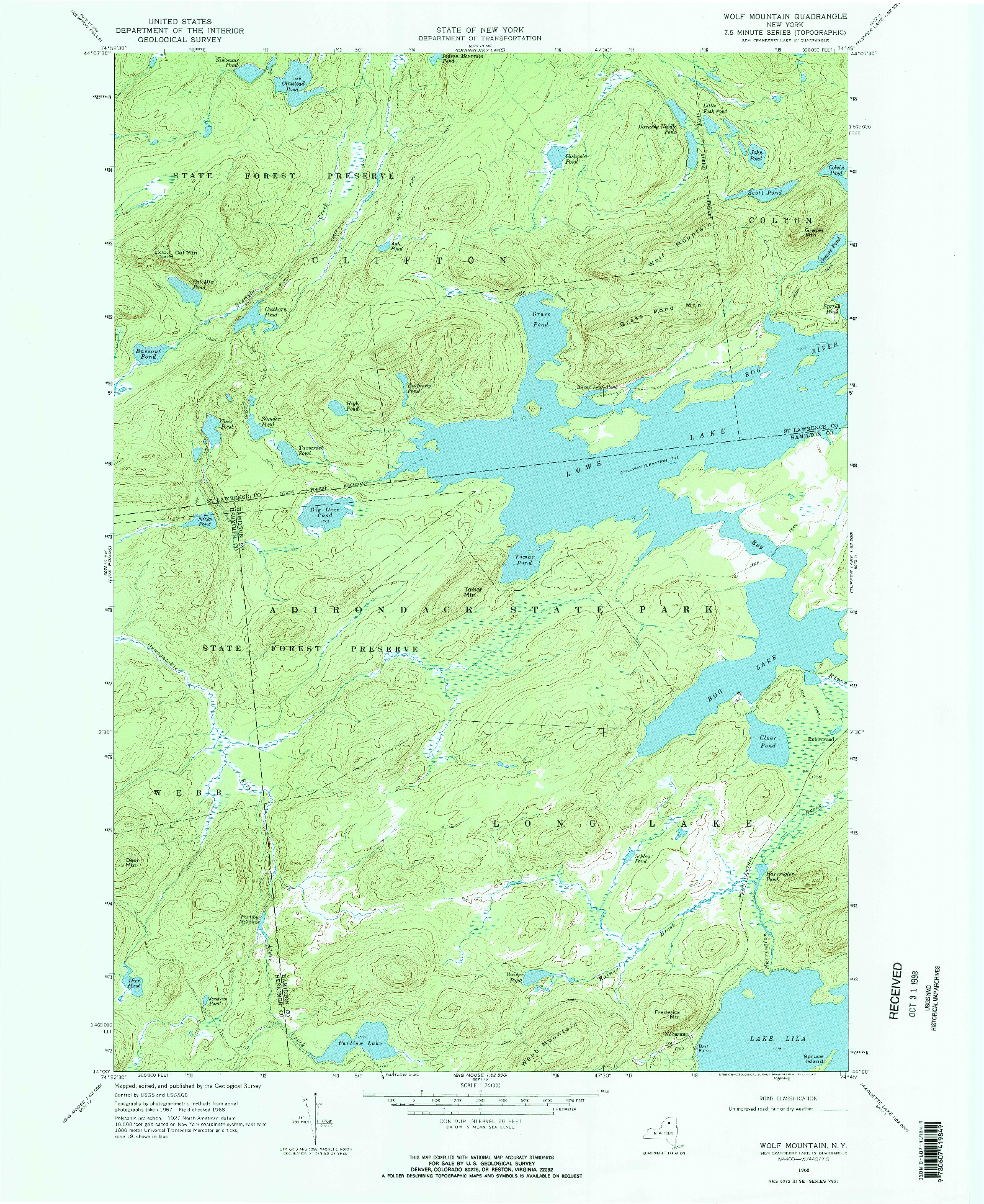 USGS 1:24000-SCALE QUADRANGLE FOR WOLF MOUNTAIN, NY 1968