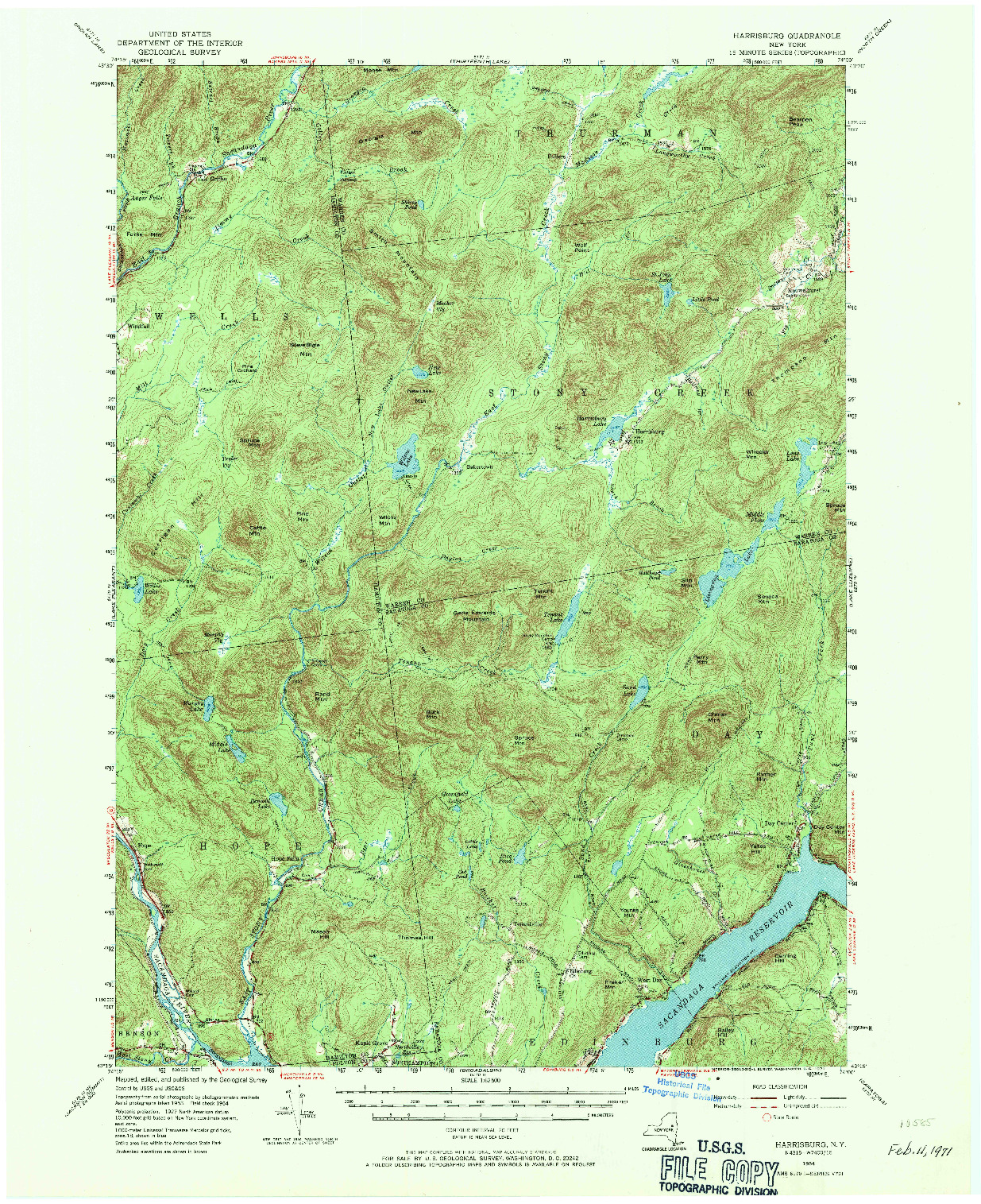 USGS 1:62500-SCALE QUADRANGLE FOR HARRISBURG, NY 1954