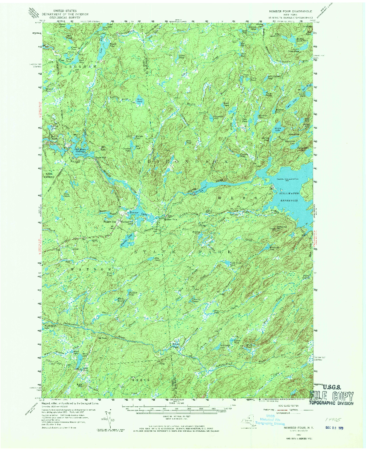 USGS 1:62500-SCALE QUADRANGLE FOR NUMBER FOUR, NY 1957