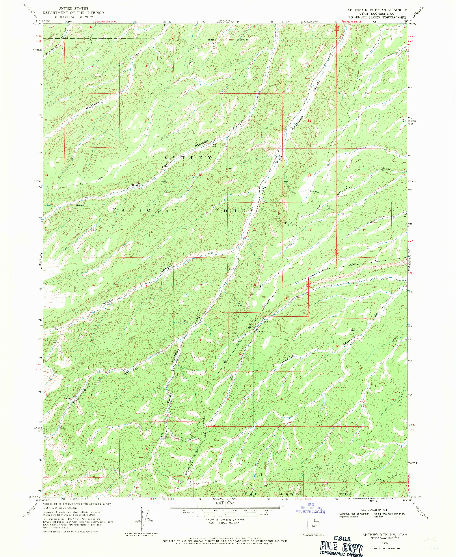 USGS 1:24000-SCALE QUADRANGLE FOR ANTHRO MTN NE, UT 1968