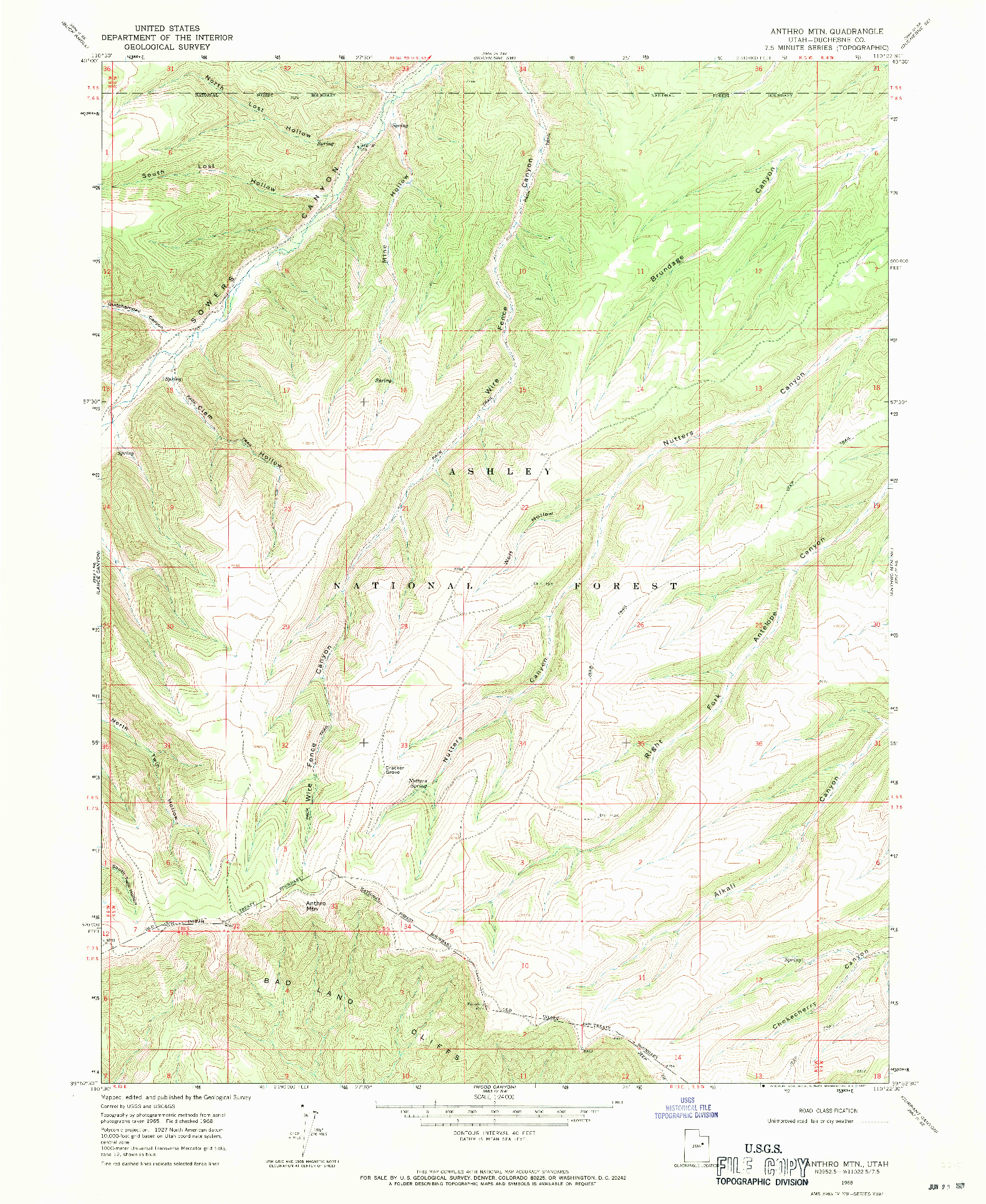 USGS 1:24000-SCALE QUADRANGLE FOR ANTHRO MTN, UT 1968