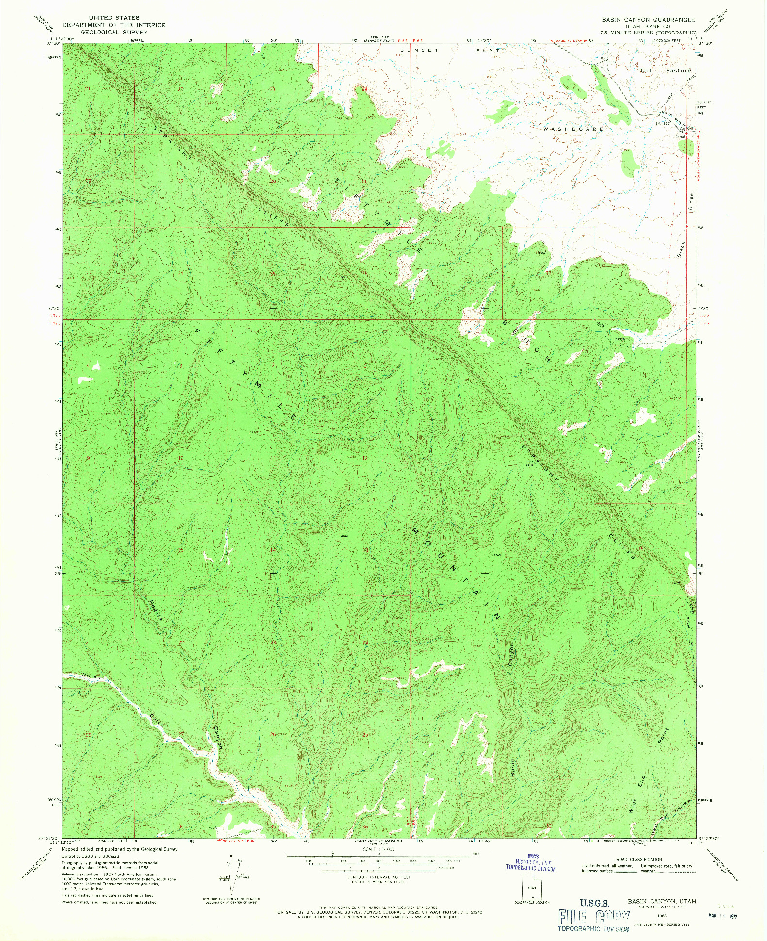 USGS 1:24000-SCALE QUADRANGLE FOR BASIN CANYON, UT 1968