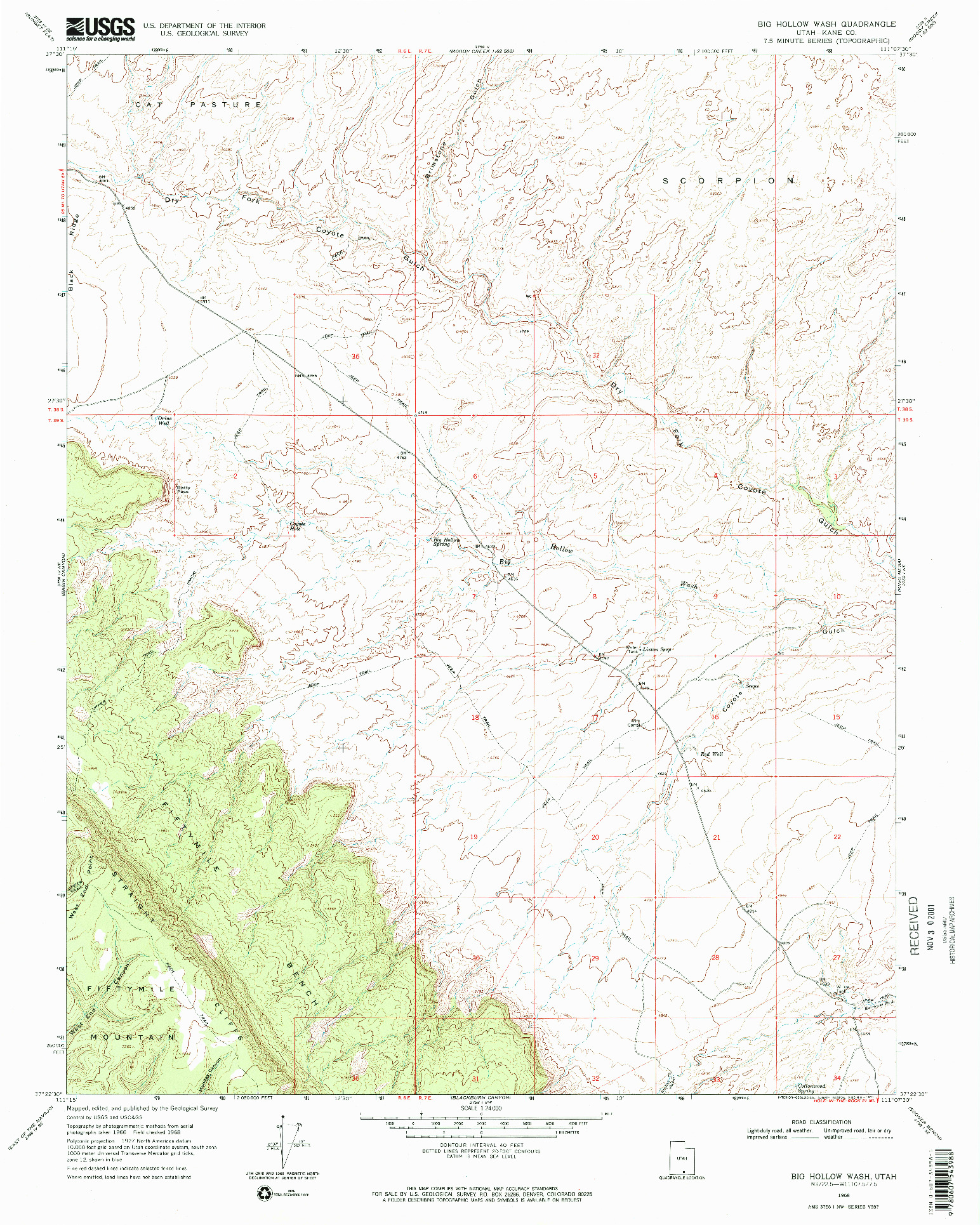 USGS 1:24000-SCALE QUADRANGLE FOR BIG HOLLOW WASH, UT 1968