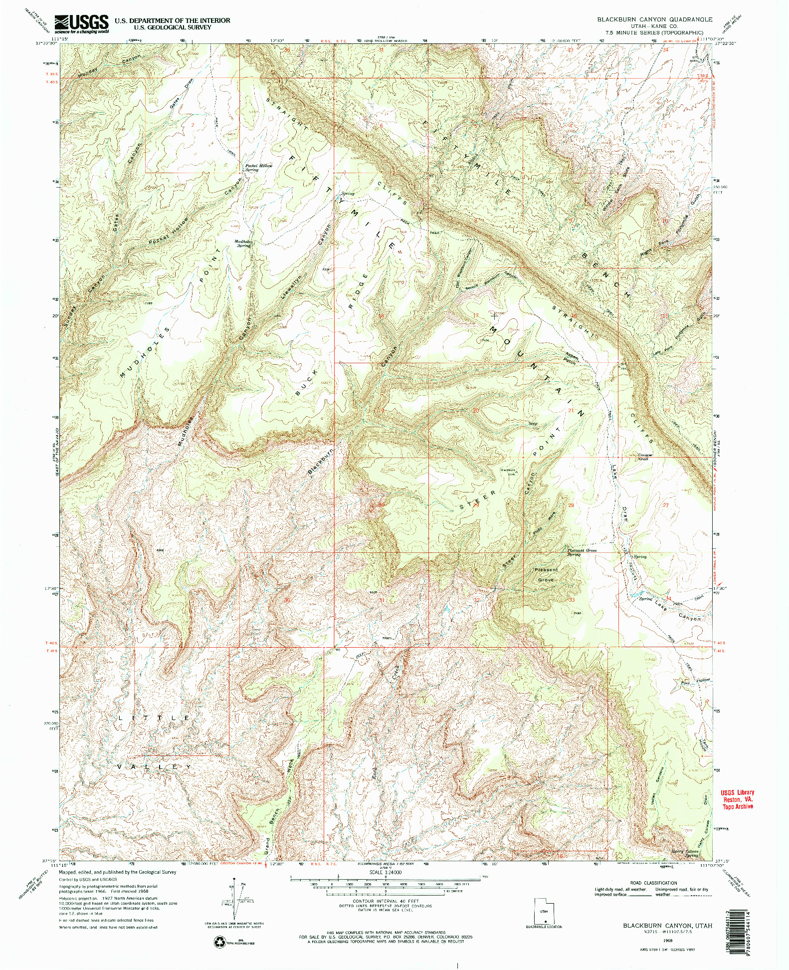 USGS 1:24000-SCALE QUADRANGLE FOR BLACKBURN CANYON, UT 1968