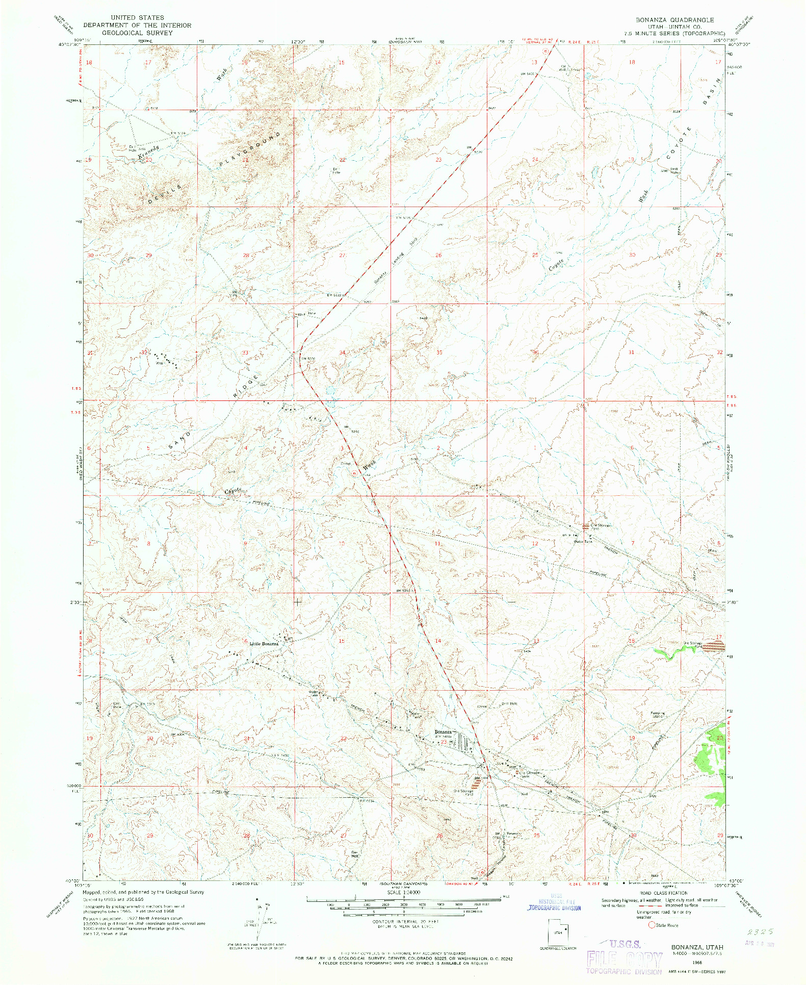 USGS 1:24000-SCALE QUADRANGLE FOR BONANZA, UT 1968