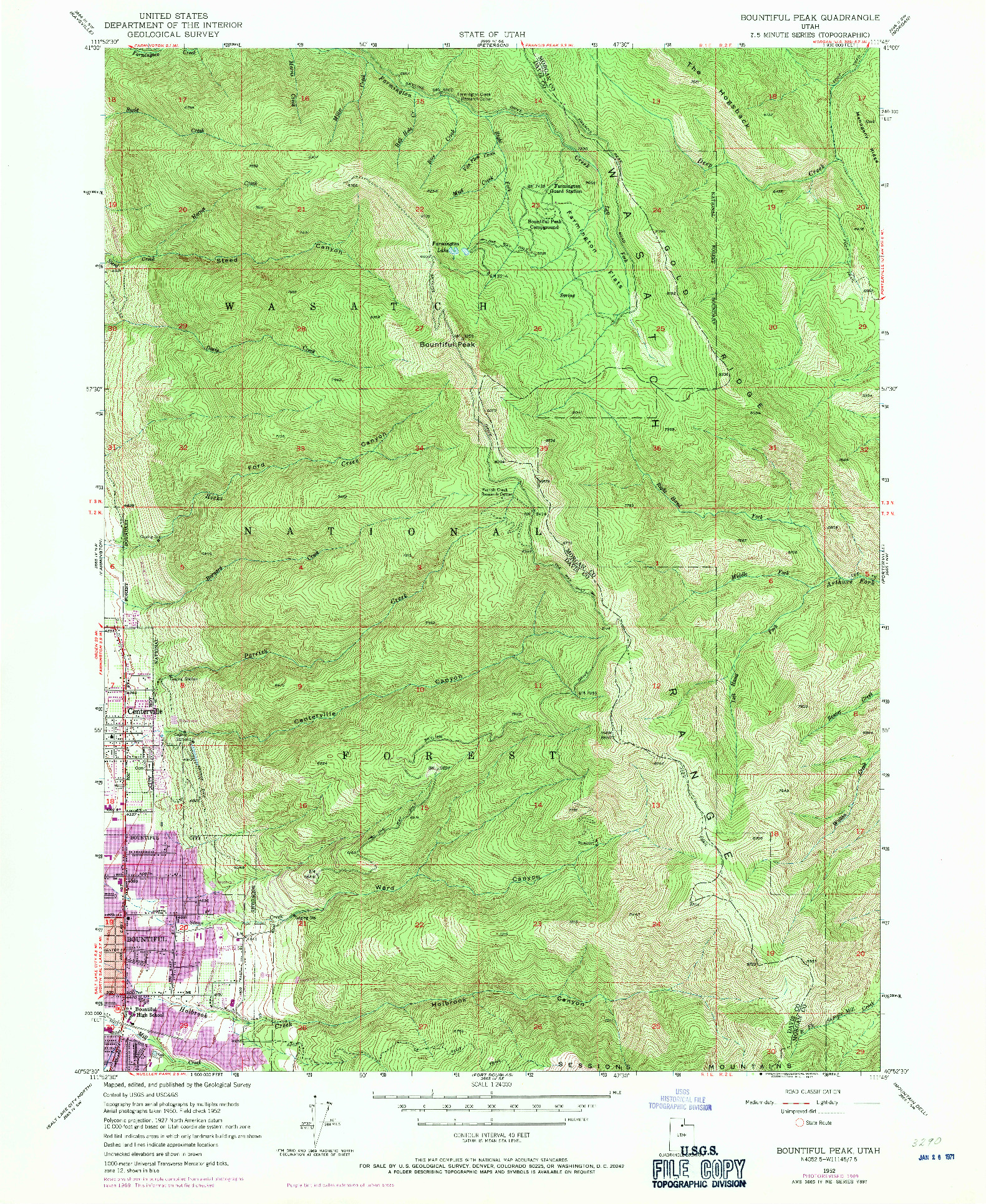 USGS 1:24000-SCALE QUADRANGLE FOR BOUNTIFUL PEAK, UT 1952