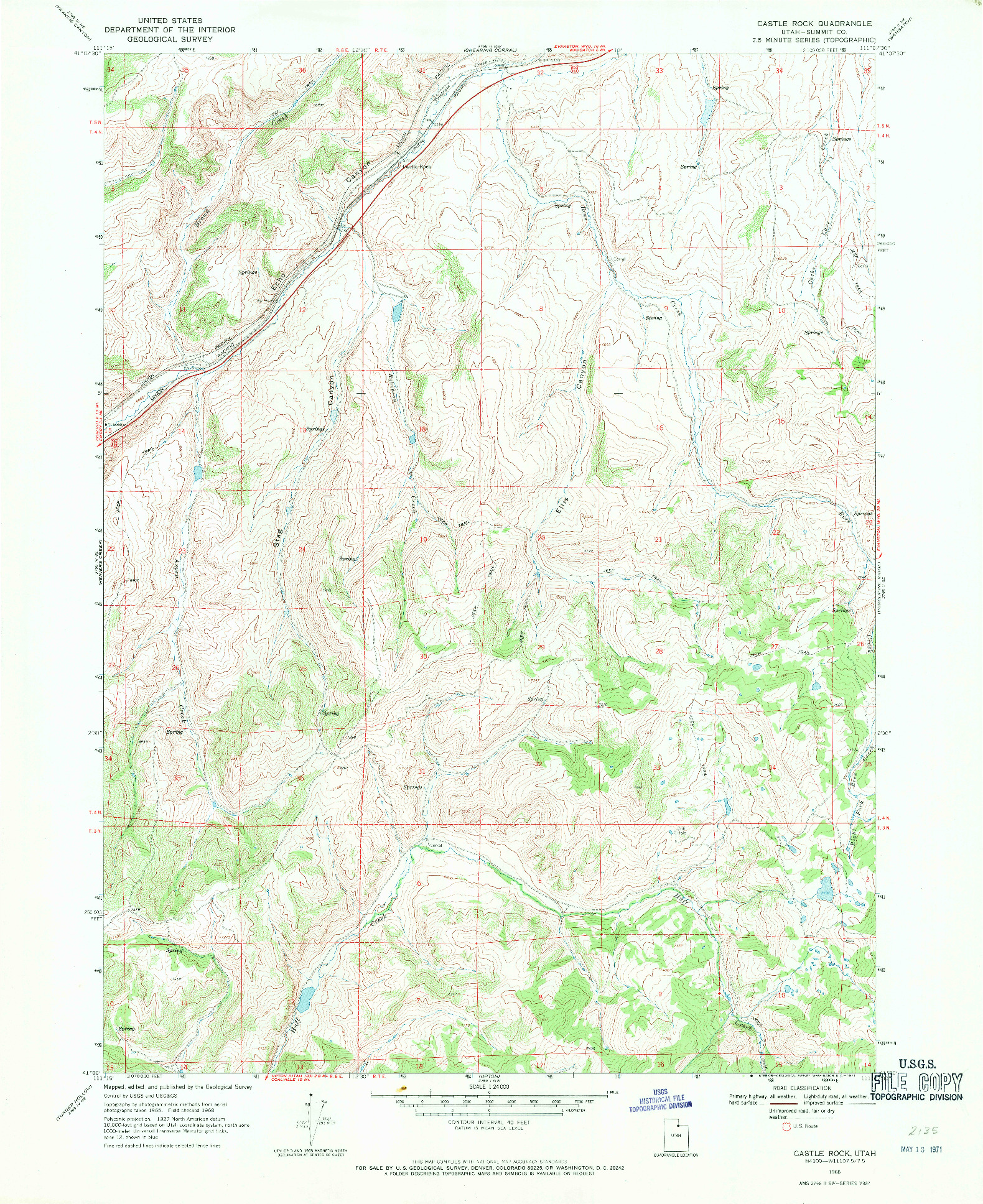 USGS 1:24000-SCALE QUADRANGLE FOR CASTLE ROCK, UT 1968