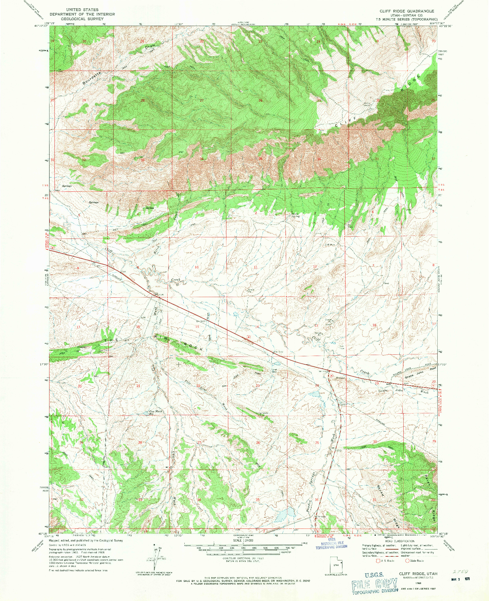 USGS 1:24000-SCALE QUADRANGLE FOR CLIFF RIDGE, UT 1968