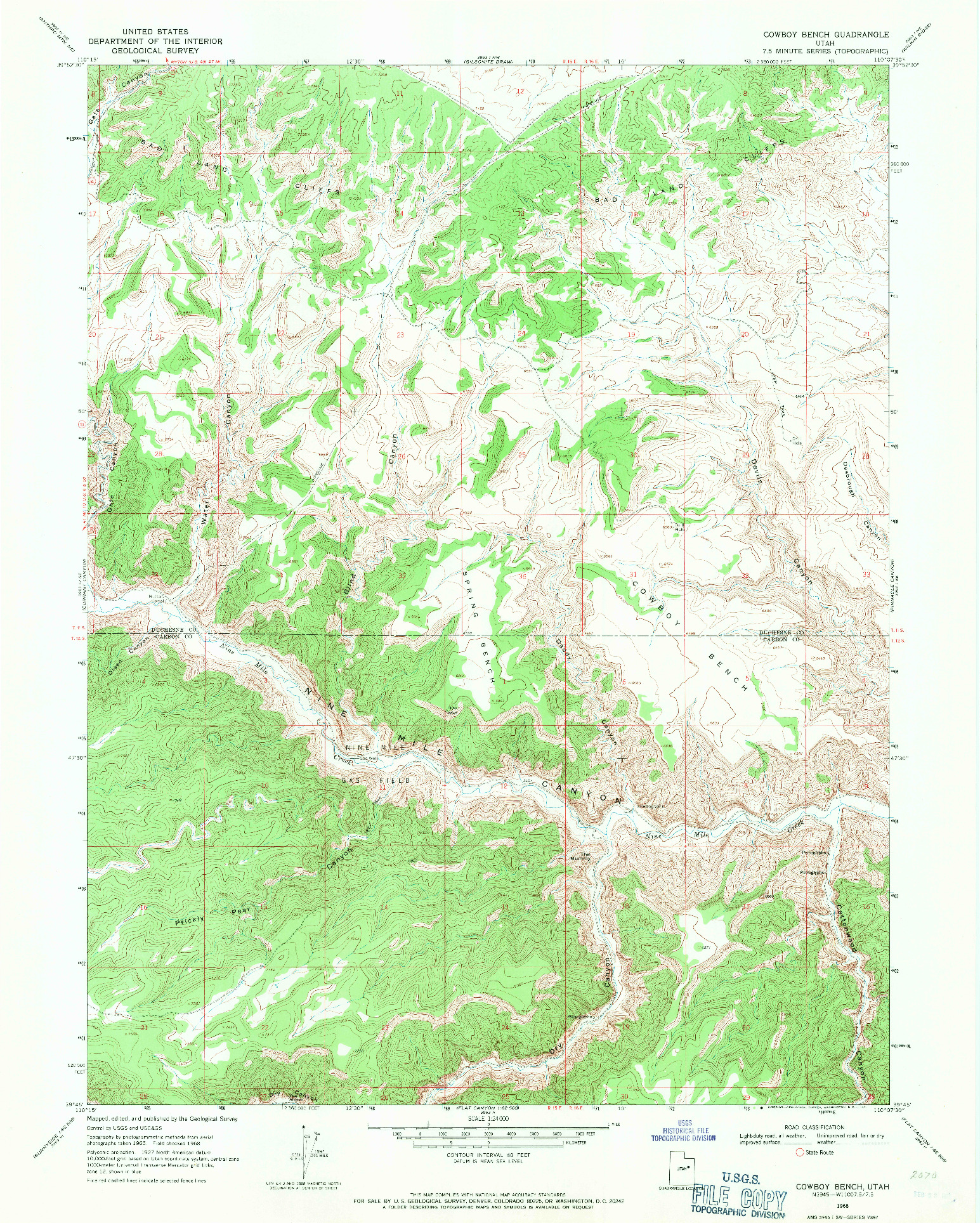 USGS 1:24000-SCALE QUADRANGLE FOR COWBOY BENCH, UT 1968