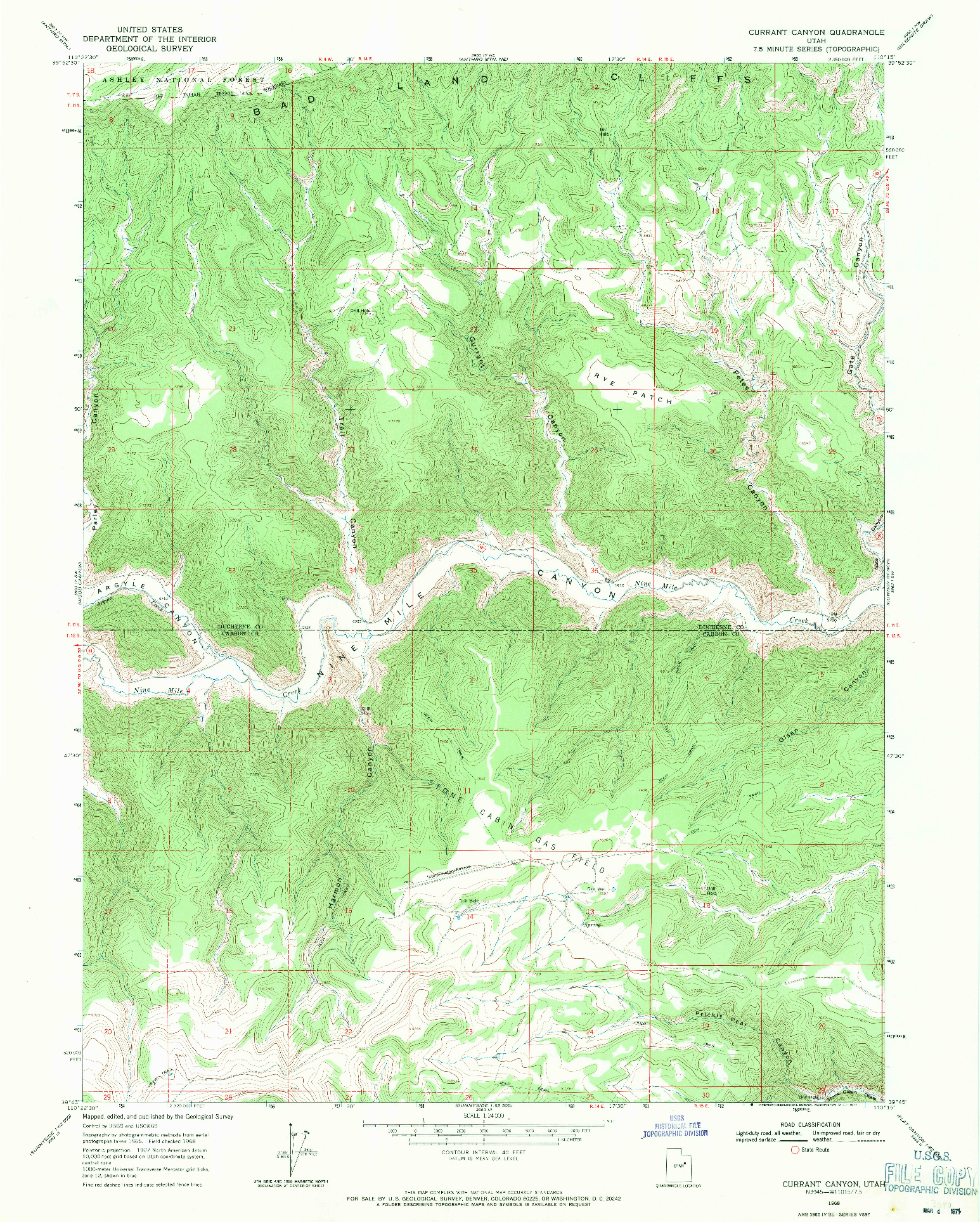USGS 1:24000-SCALE QUADRANGLE FOR CURRANT CANYON, UT 1968