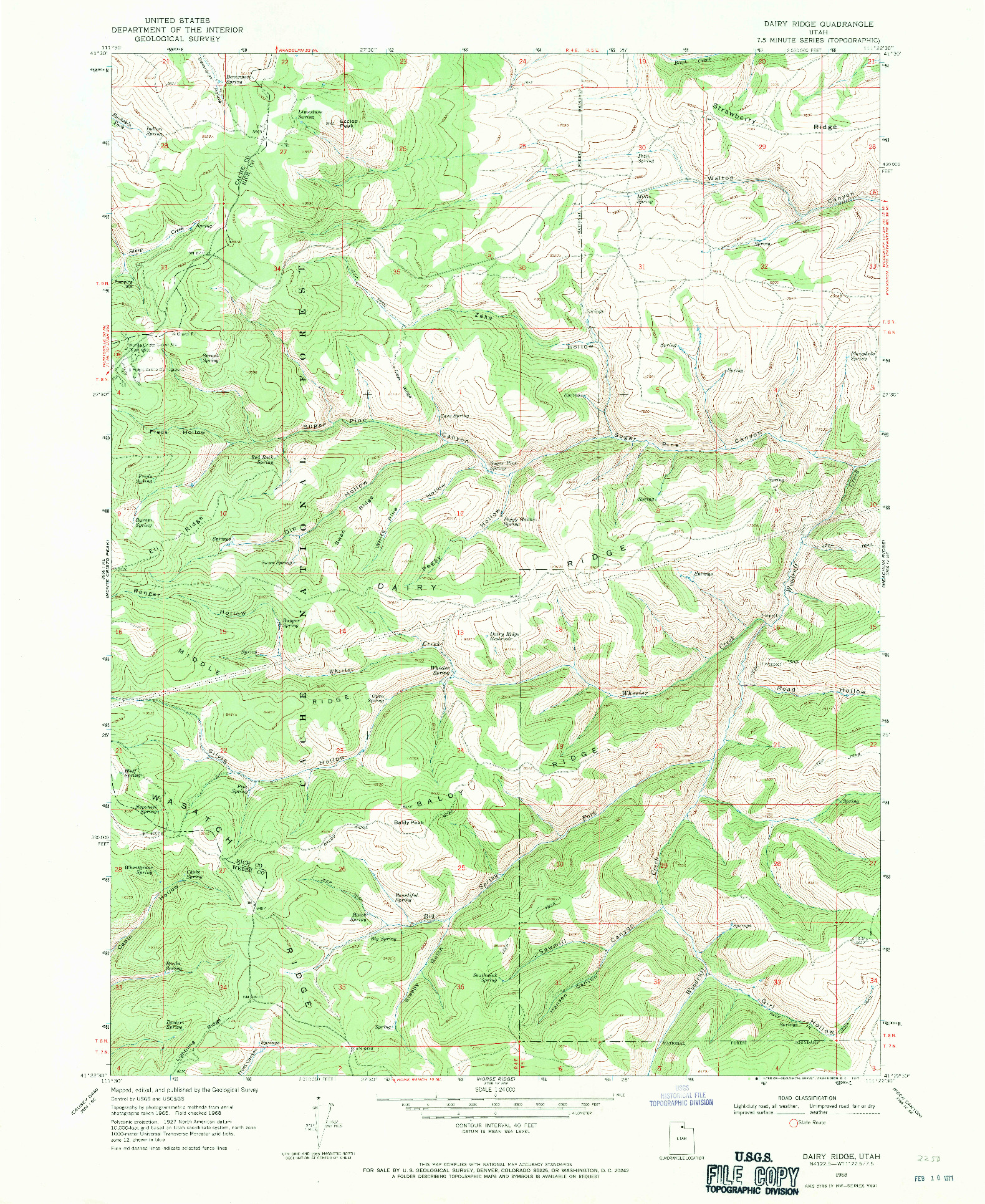 USGS 1:24000-SCALE QUADRANGLE FOR DAIRY RIDGE, UT 1968