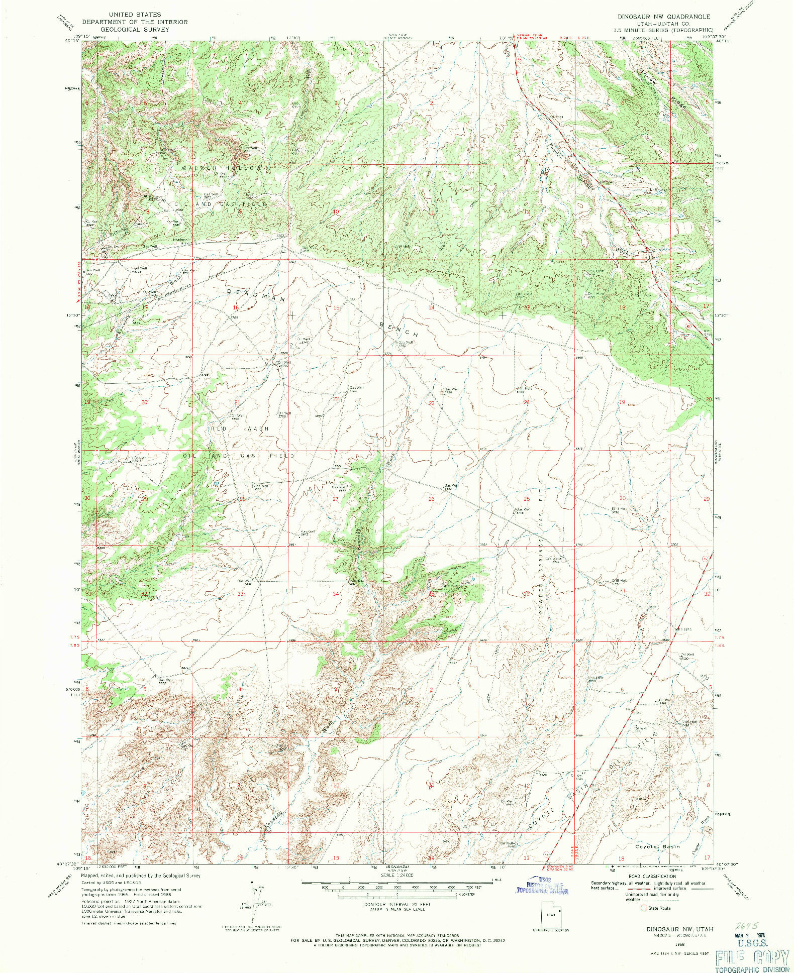 USGS 1:24000-SCALE QUADRANGLE FOR DINOSAUR NW, UT 1968