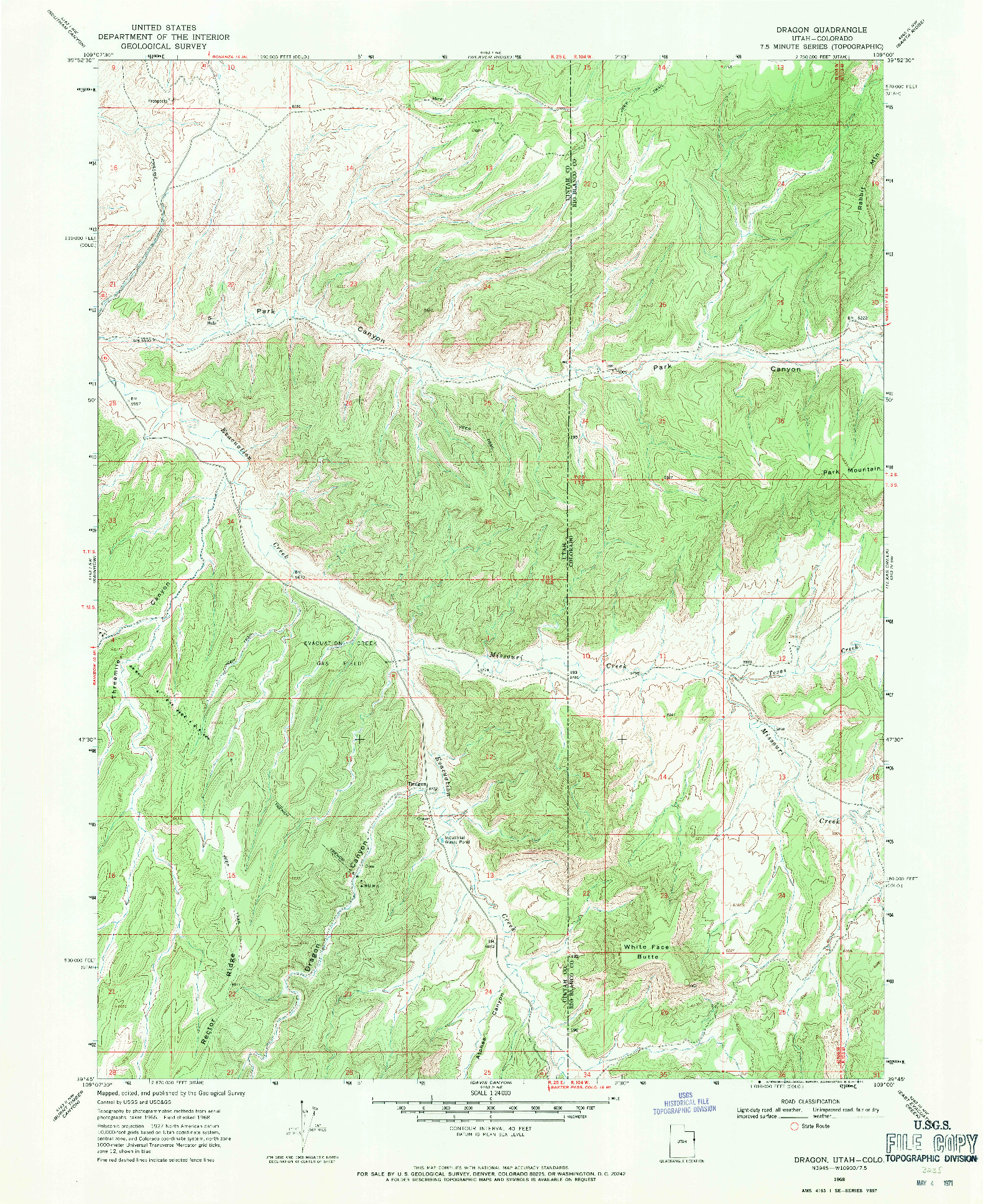 USGS 1:24000-SCALE QUADRANGLE FOR DRAGON, UT 1968