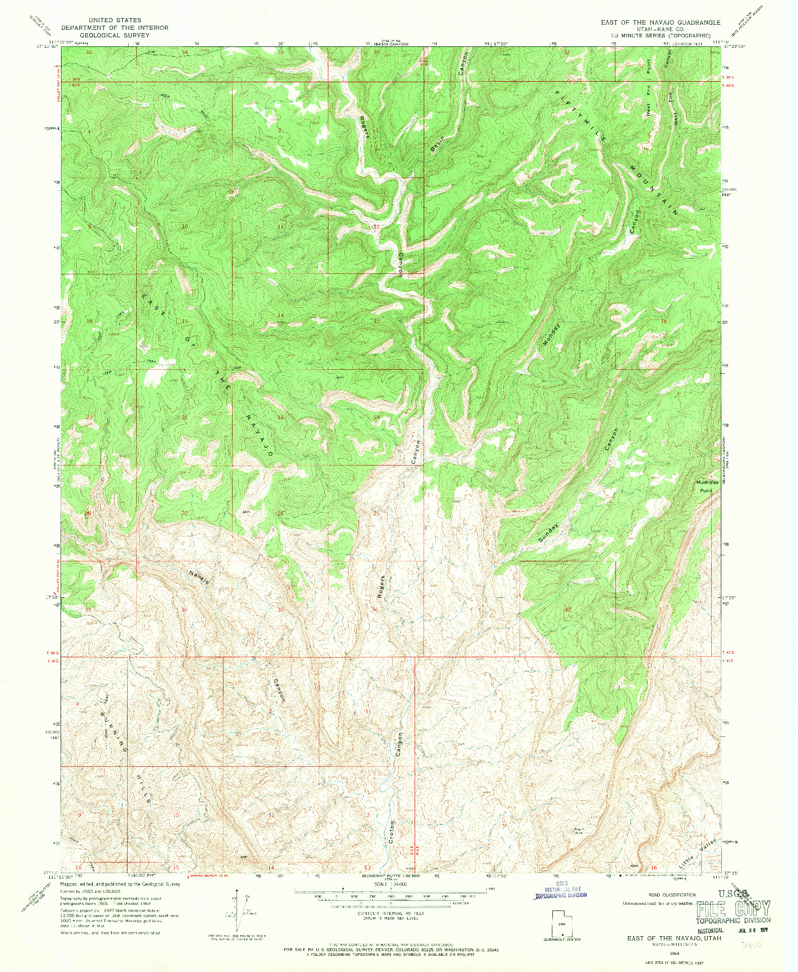 USGS 1:24000-SCALE QUADRANGLE FOR EAST OF THE NAVAJO, UT 1968