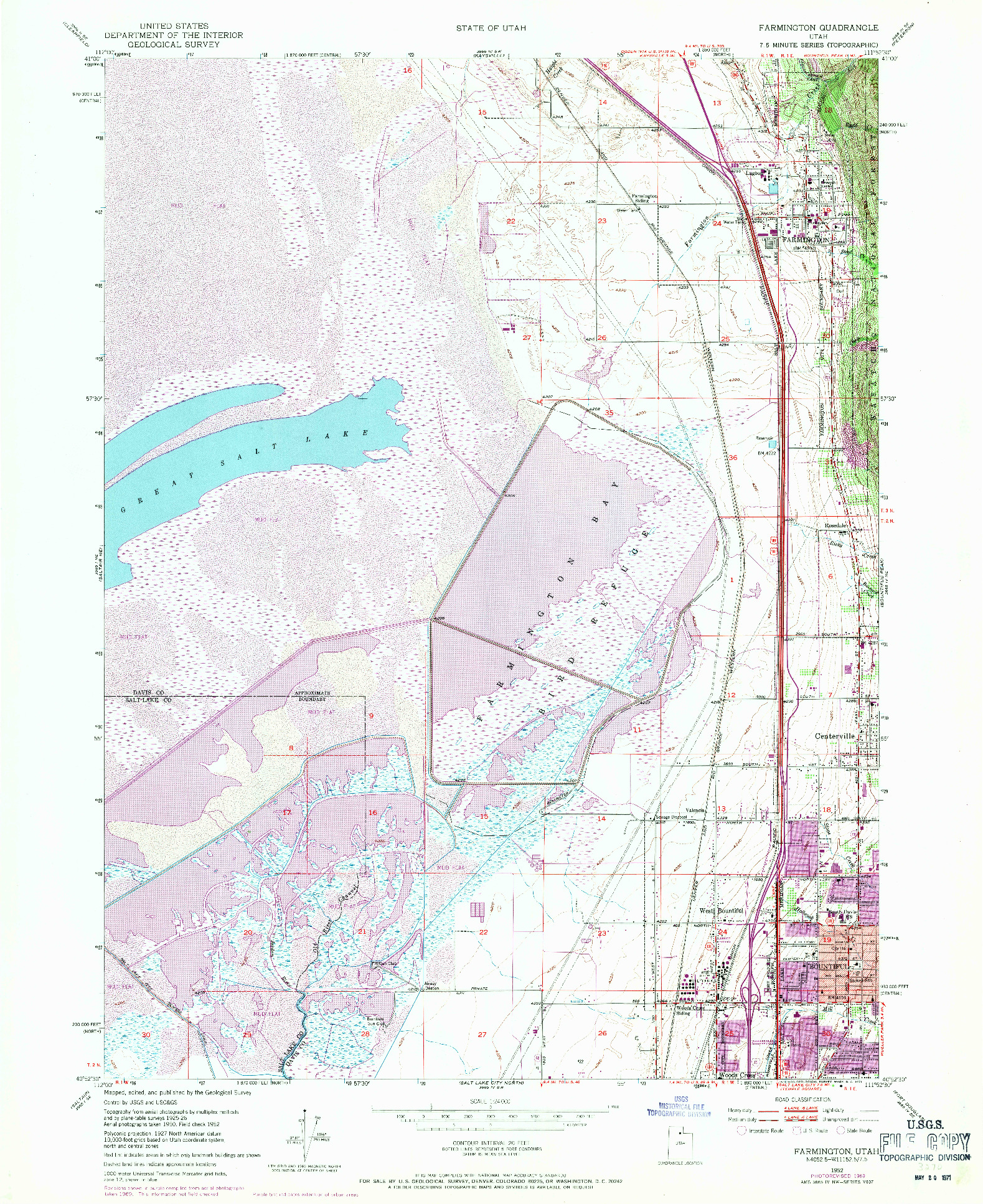 USGS 1:24000-SCALE QUADRANGLE FOR FARMINGTON, UT 1952