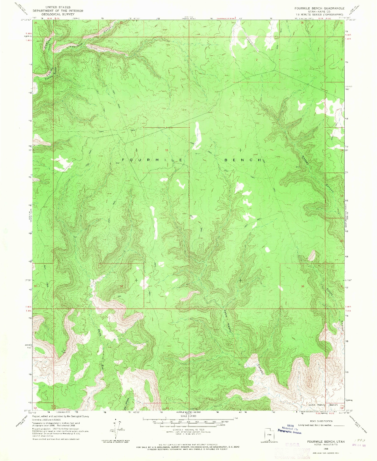 USGS 1:24000-SCALE QUADRANGLE FOR FOURMILE BENCH, UT 1968