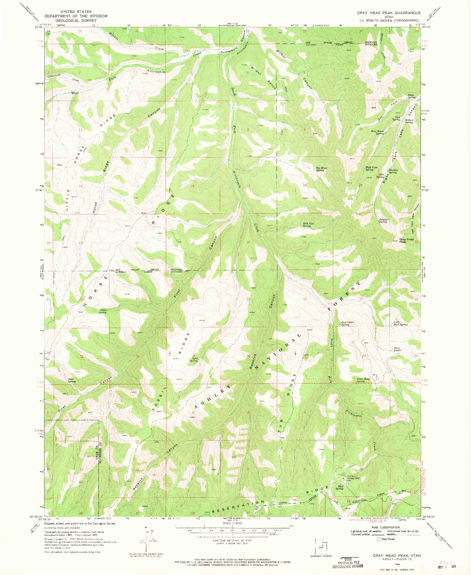 USGS 1:24000-SCALE QUADRANGLE FOR GRAY HEAD PEAK, UT 1969