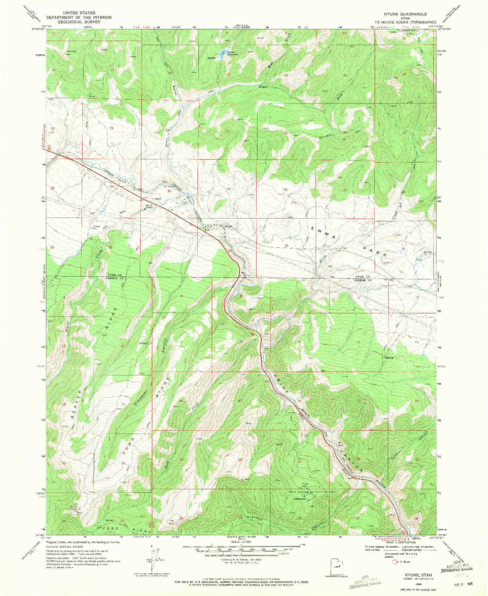 USGS 1:24000-SCALE QUADRANGLE FOR KYUNE, UT 1969