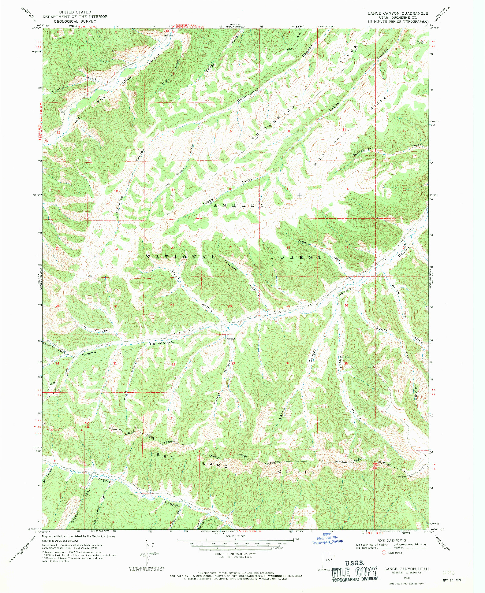 USGS 1:24000-SCALE QUADRANGLE FOR LANCE CANYON, UT 1968