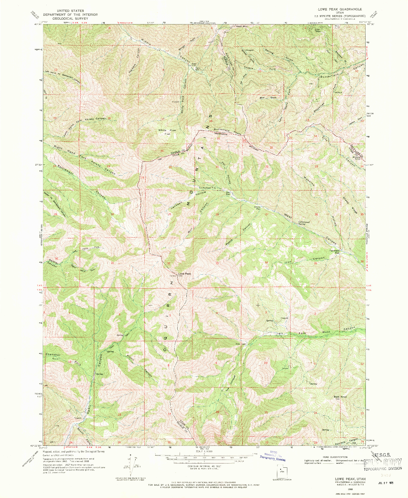 USGS 1:24000-SCALE QUADRANGLE FOR LOWE PEAK, UT 1968
